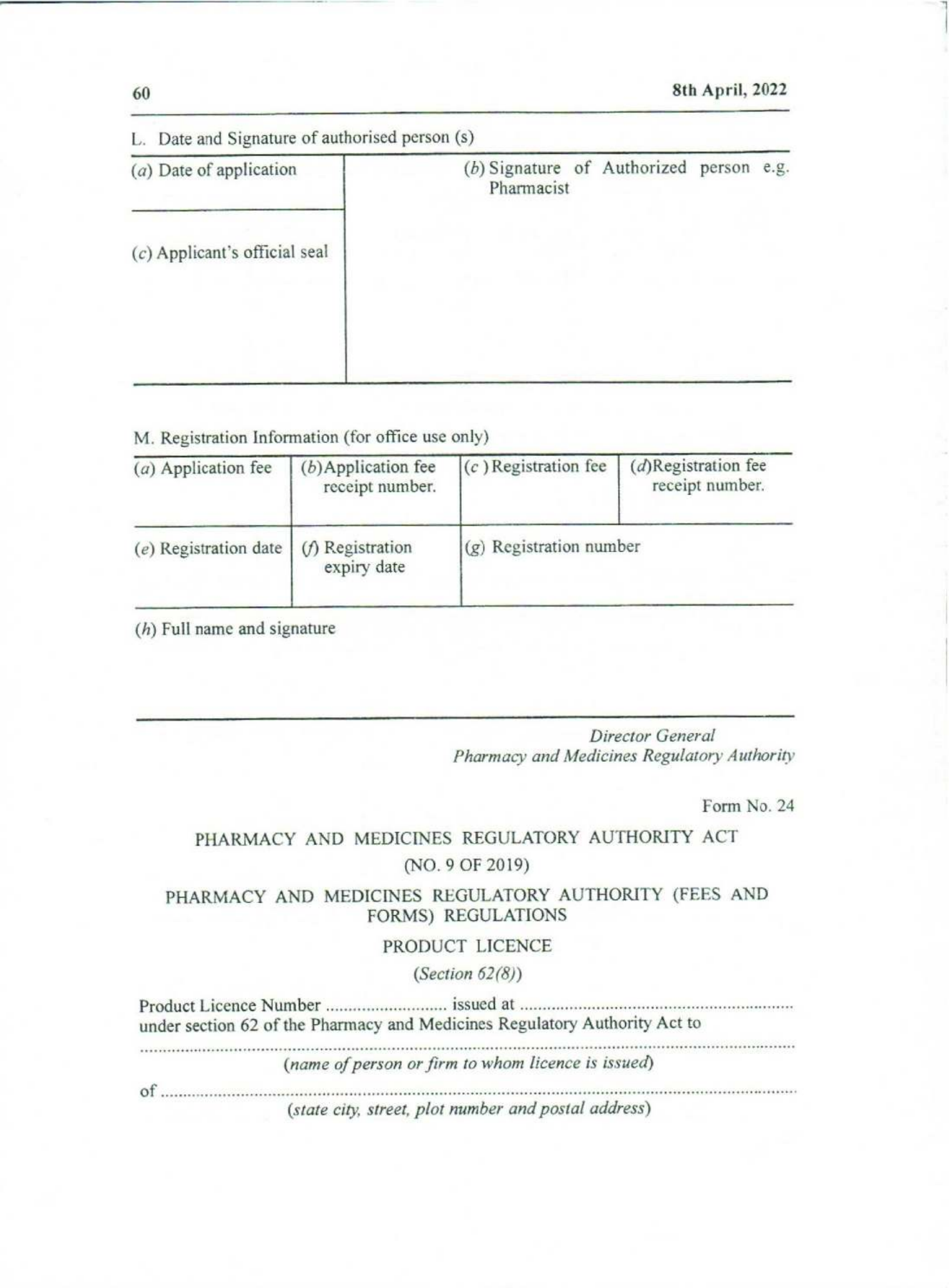 Government Notice 9 of 2022 — official PDF page 44; original table columns, symbols and diagram connections