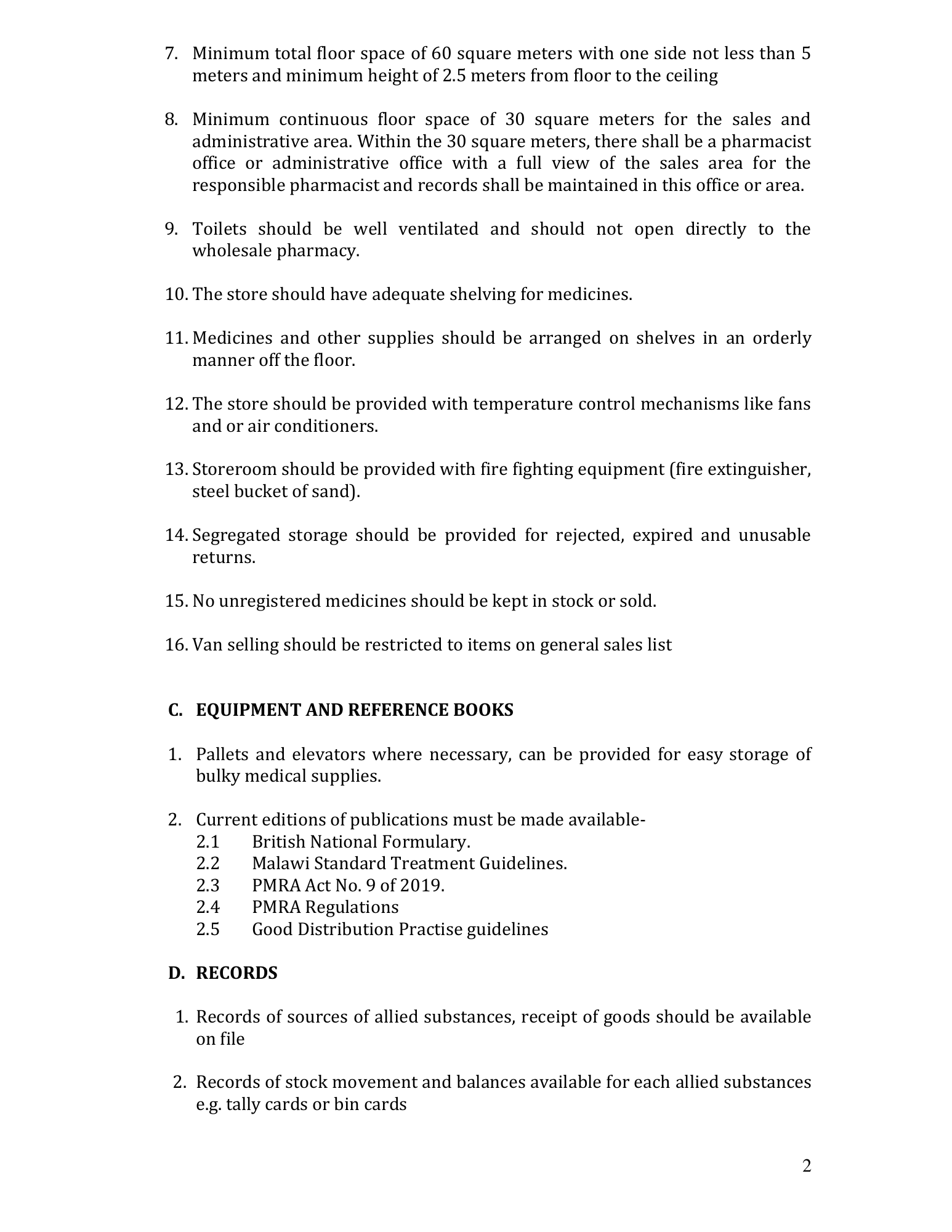 malawi-pmra-wholesale-premises-non-prescription-link — official PDF page 2; original table columns, symbols and diagram connections