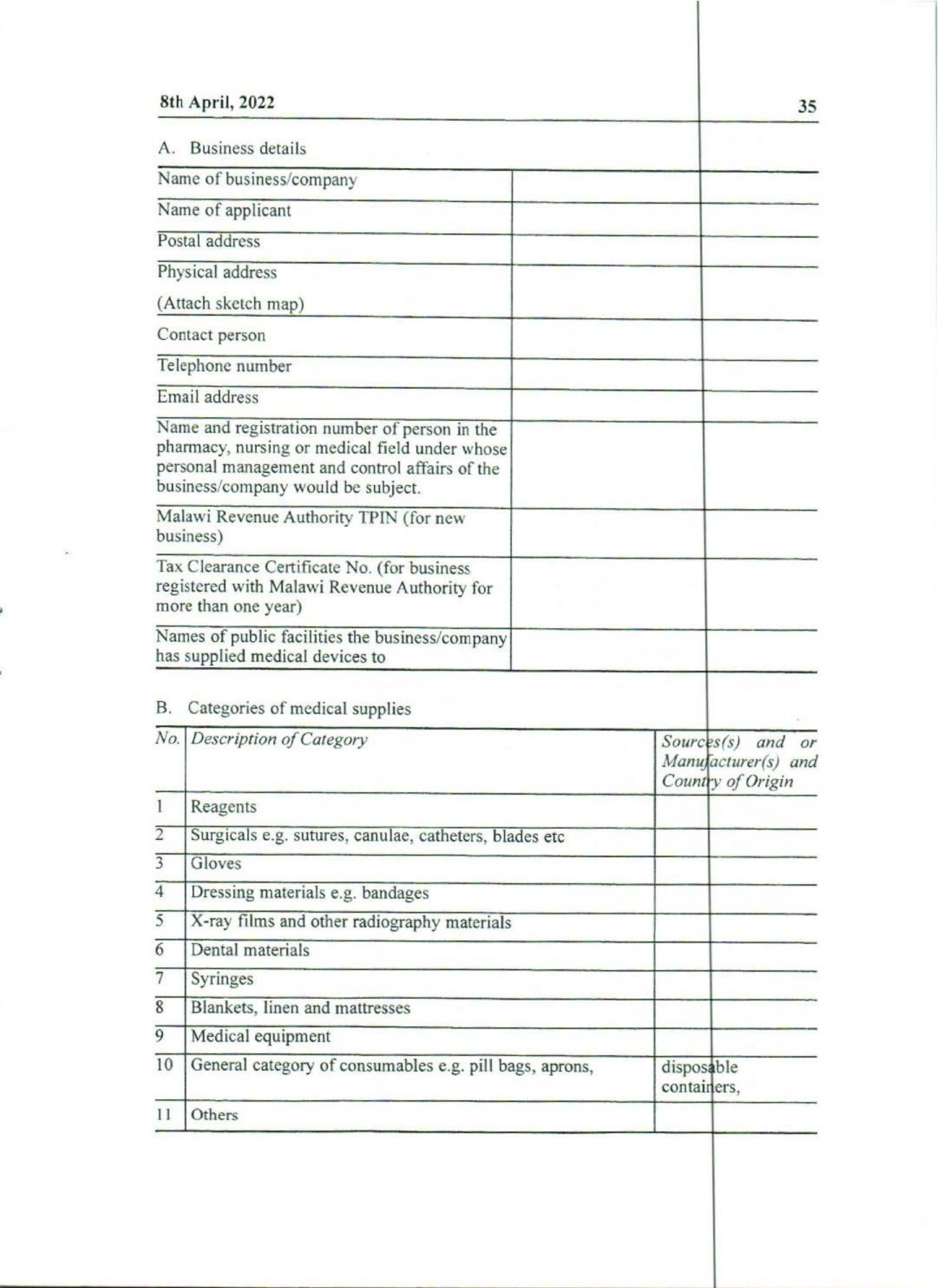 Government Notice 9 of 2022 — official PDF page 19; original table columns, symbols and diagram connections