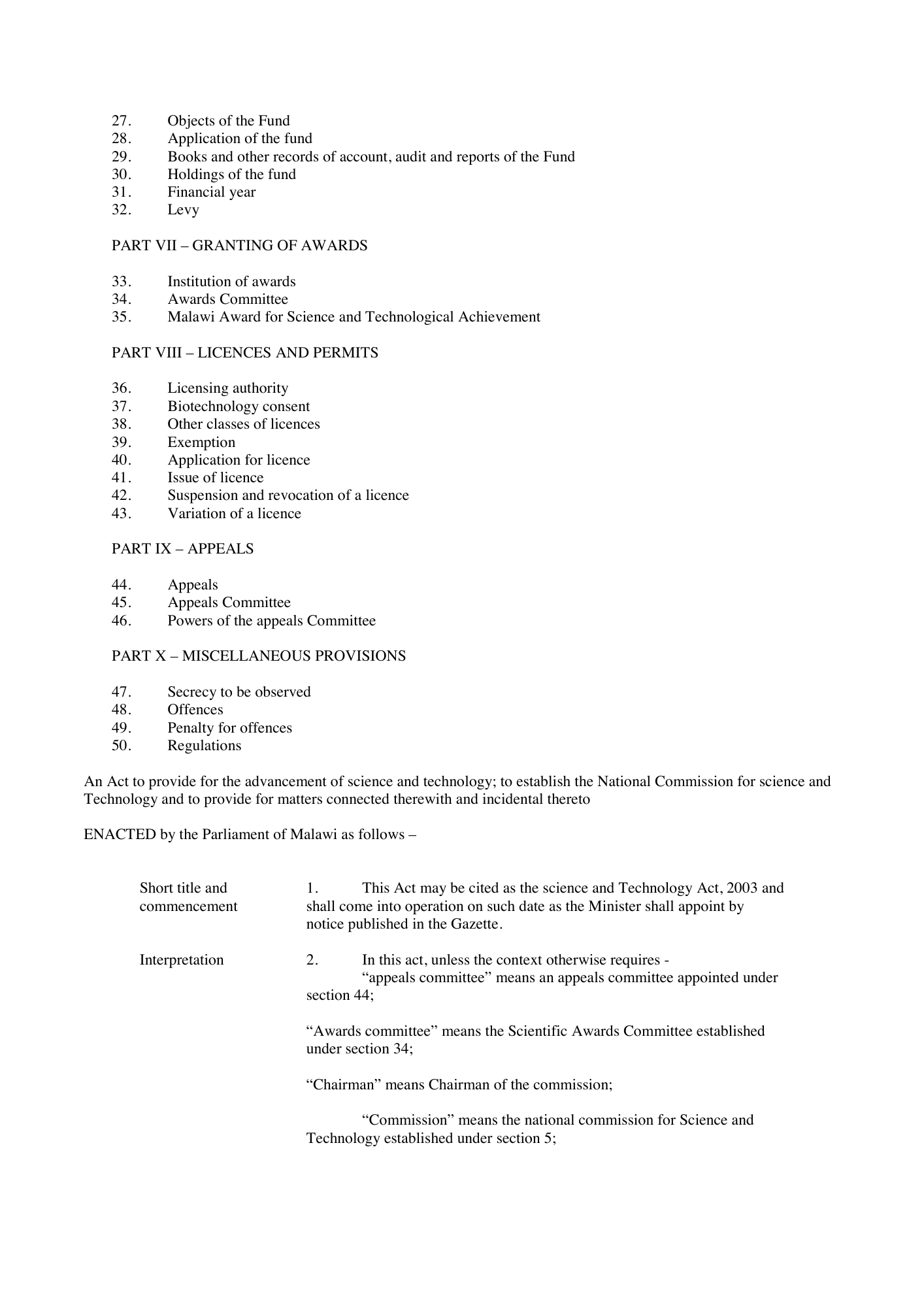 Act 16 of 2003 — official PDF page 2; original table columns, symbols and diagram connections