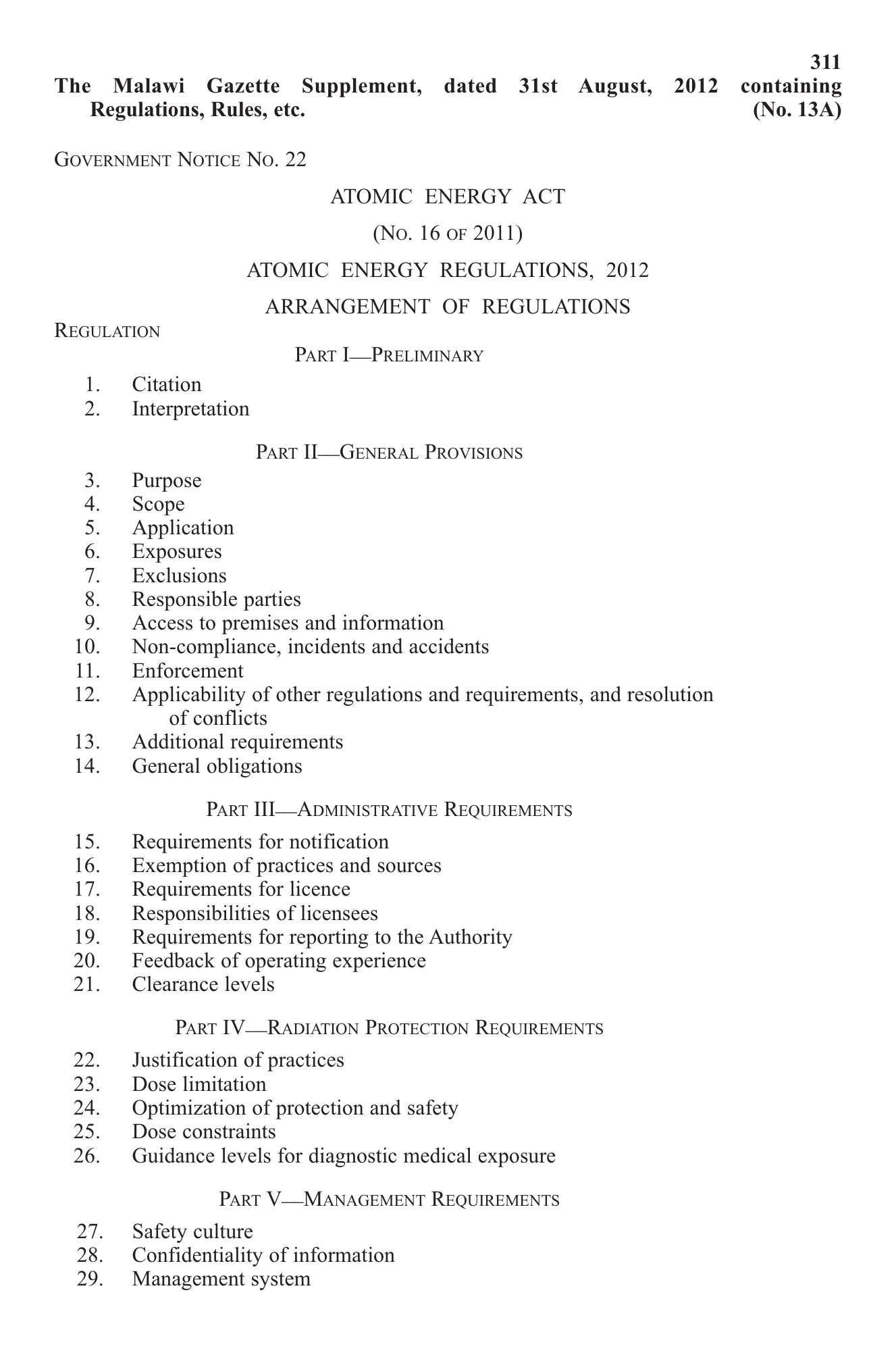 Government Notice 22 of 2012 — official PDF page 1; original table columns, symbols and diagram connections