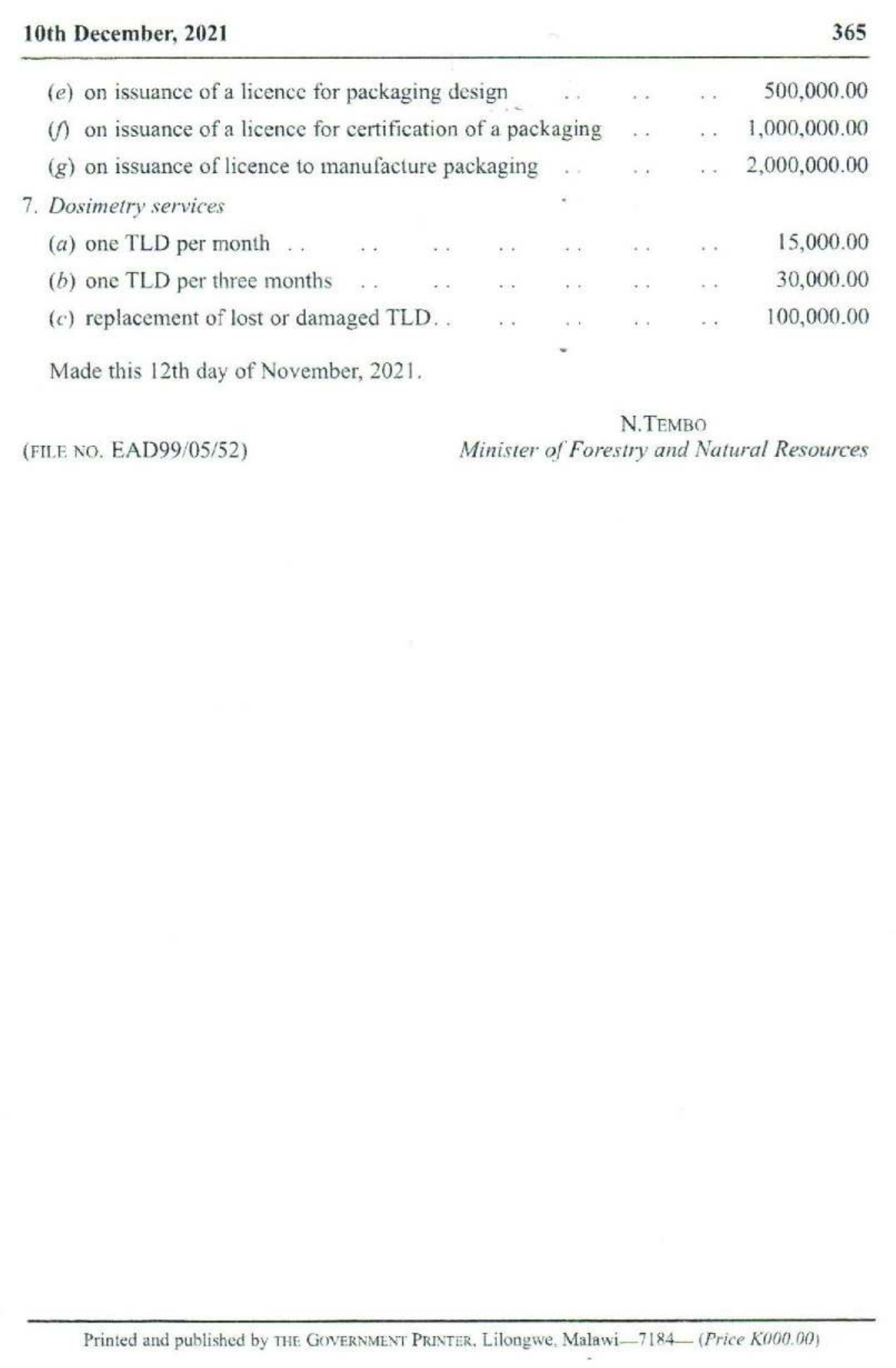 Government Notice 62 of 2021 — official PDF page 5; original table columns, symbols and diagram connections