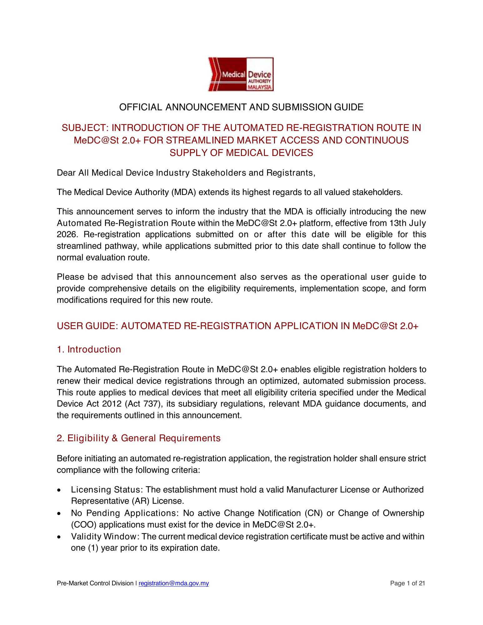 Automated re-registration route — official announcement and submission guide — original official PDF page1; original table columns and diagrams retained