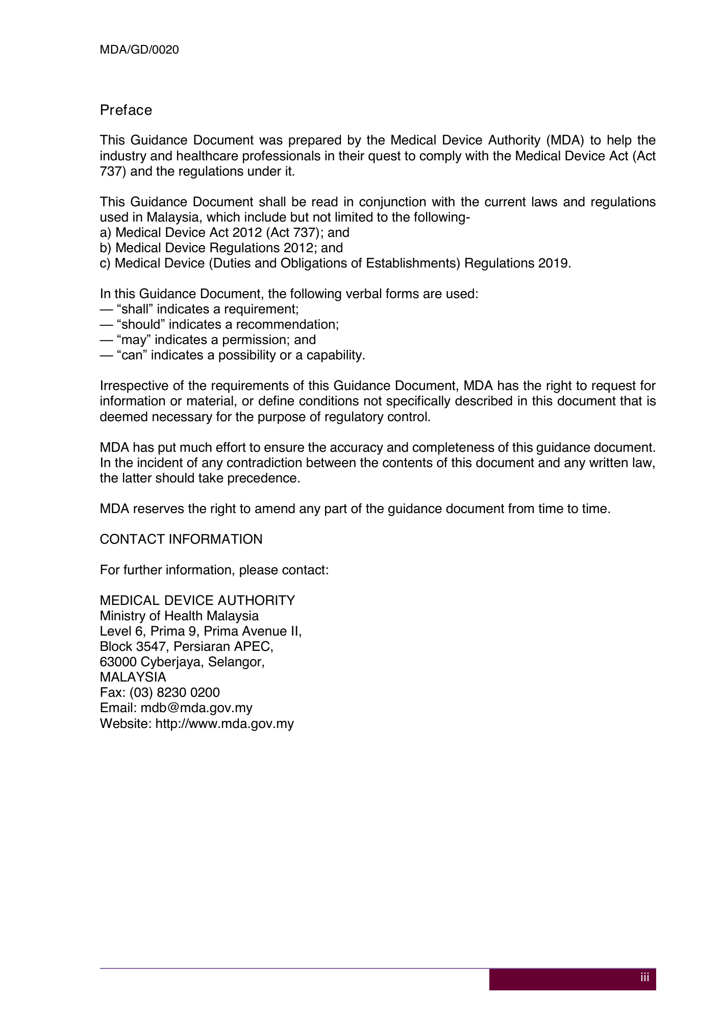 MDA/GD/0020, Fourth Edition — original official PDF page3; original table columns and diagrams retained
