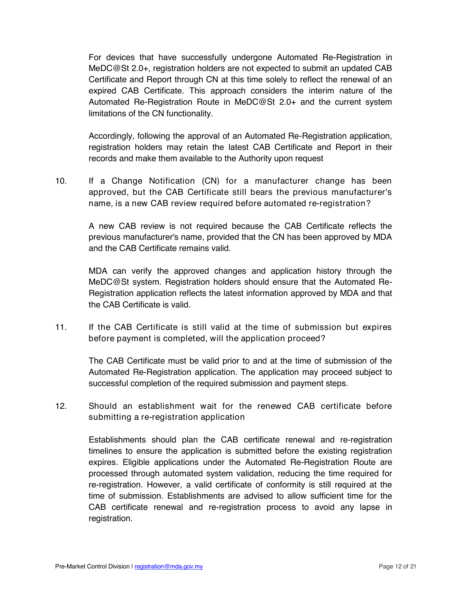 Automated re-registration route — official announcement and submission guide — original official PDF page12; original table columns and diagrams retained