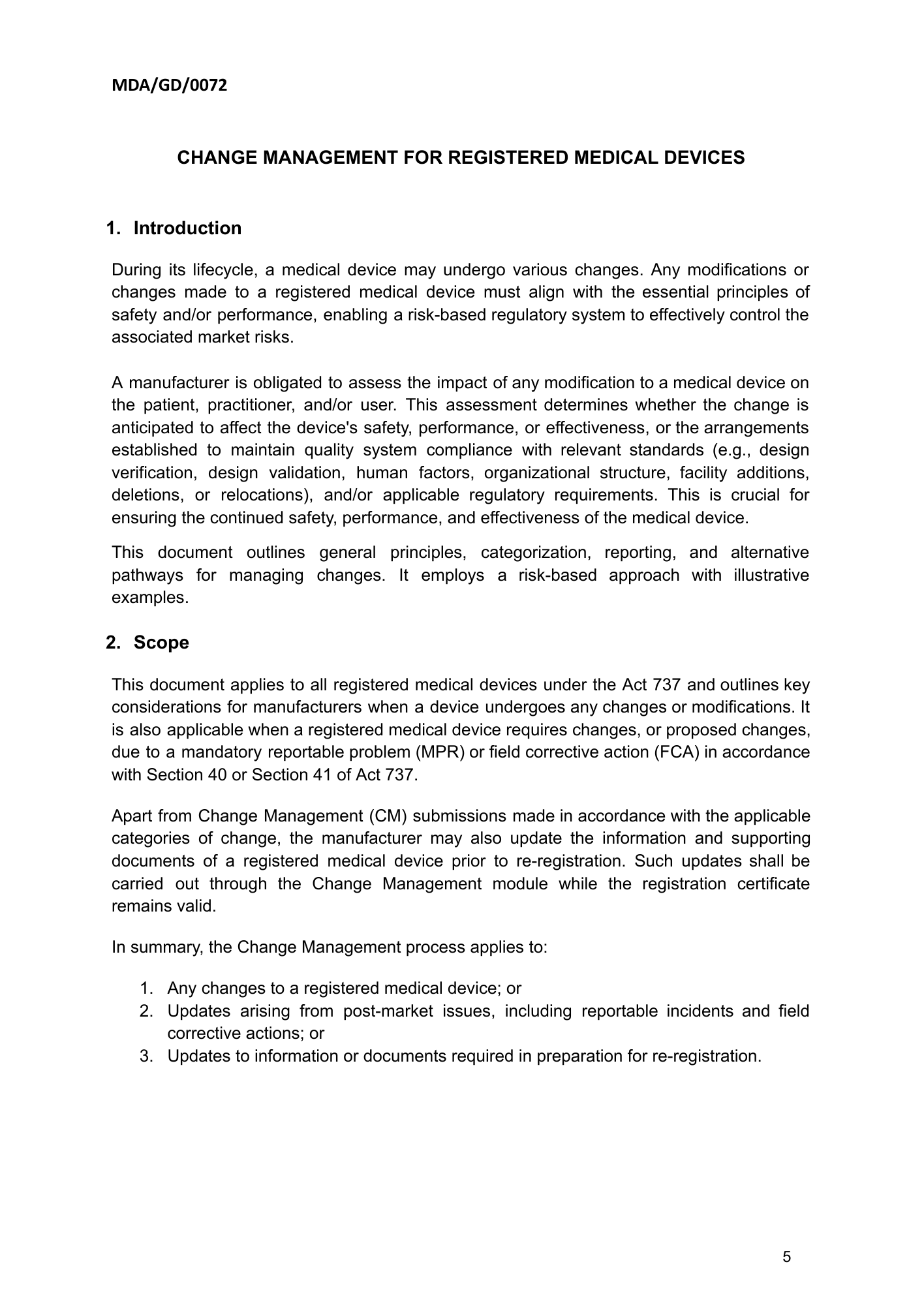 MDA/GD/0072, First Edition — original official PDF page5; original table columns and diagrams retained