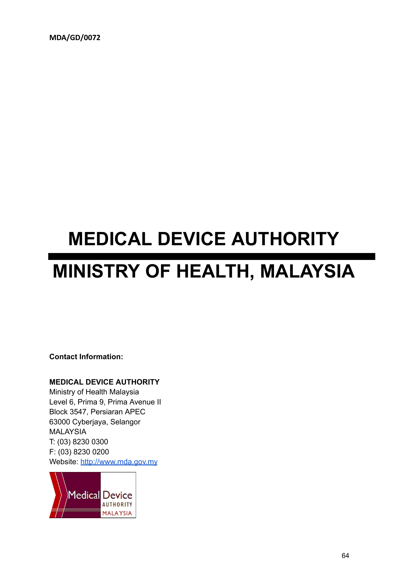 MDA/GD/0072, First Edition — original official PDF page64; original table columns and diagrams retained