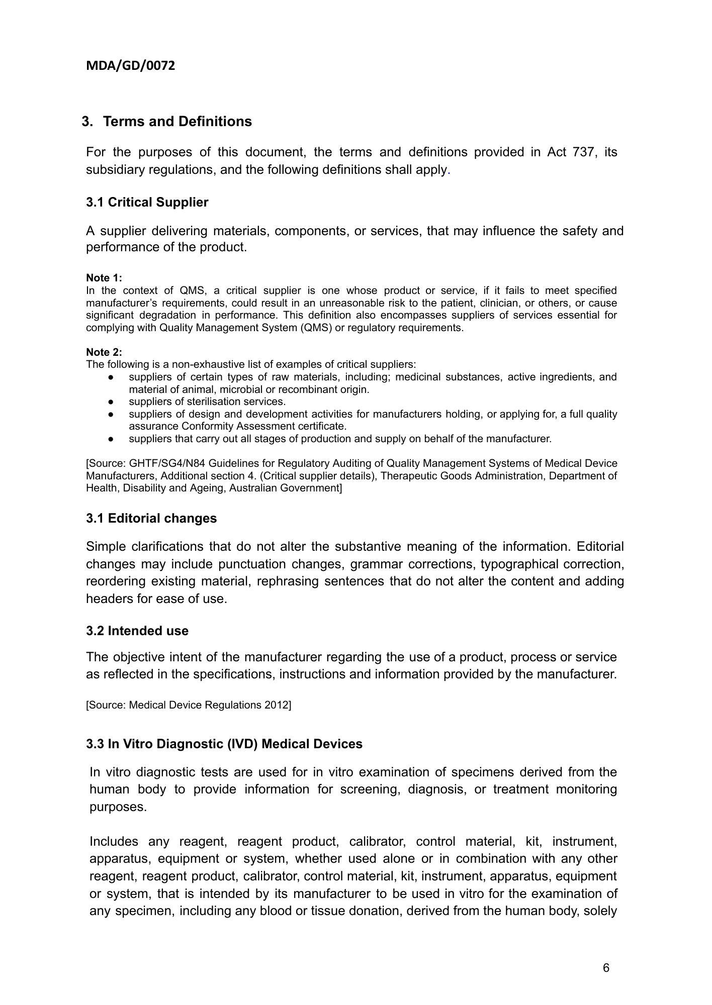 MDA/GD/0072, First Edition — original official PDF page6; original table columns and diagrams retained