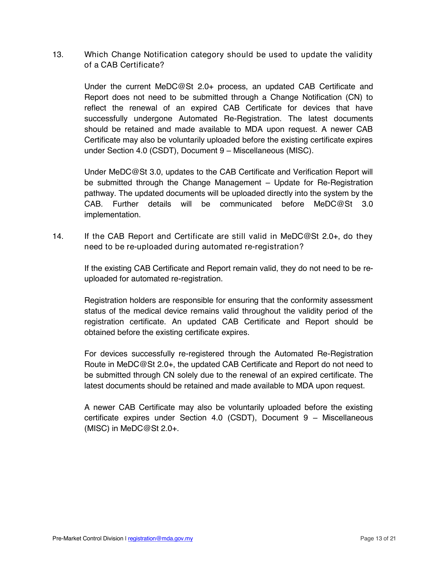 Automated re-registration route — official announcement and submission guide — original official PDF page13; original table columns and diagrams retained