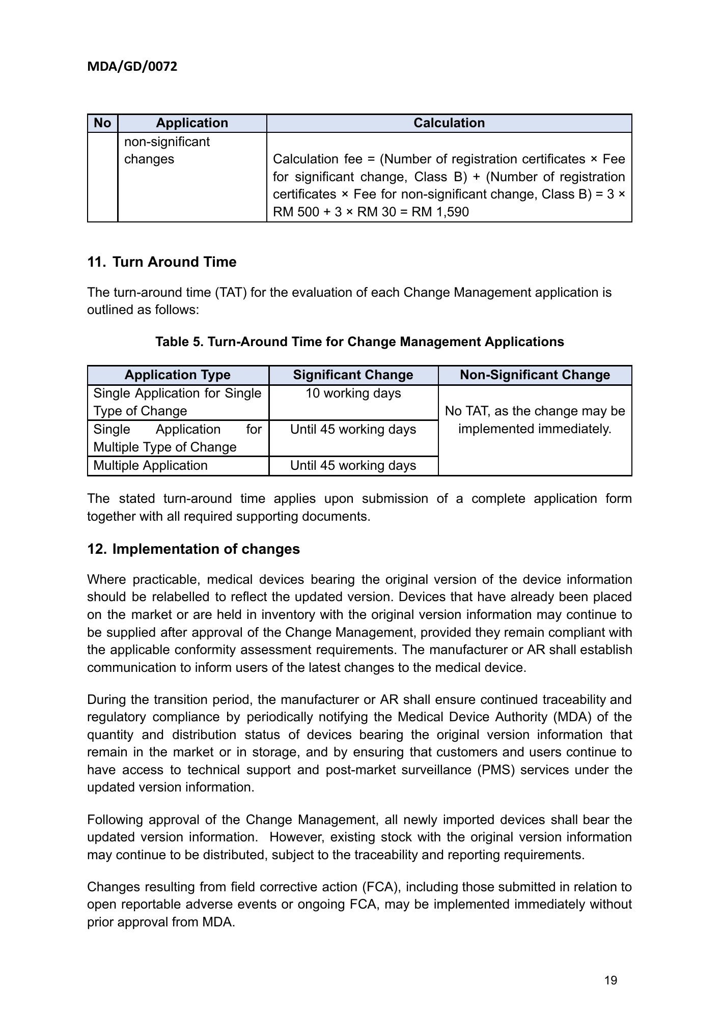 MDA/GD/0072, First Edition — original official PDF page19; original table columns and diagrams retained