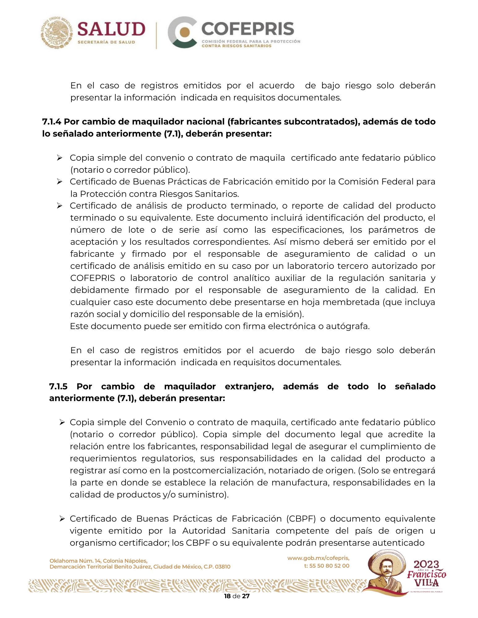 Criterios para definir la clasificación de las modificaciones a las condiciones de registro sanitario de dispositivos médicos — original physical PDF page 19; full original layout and figures retained.