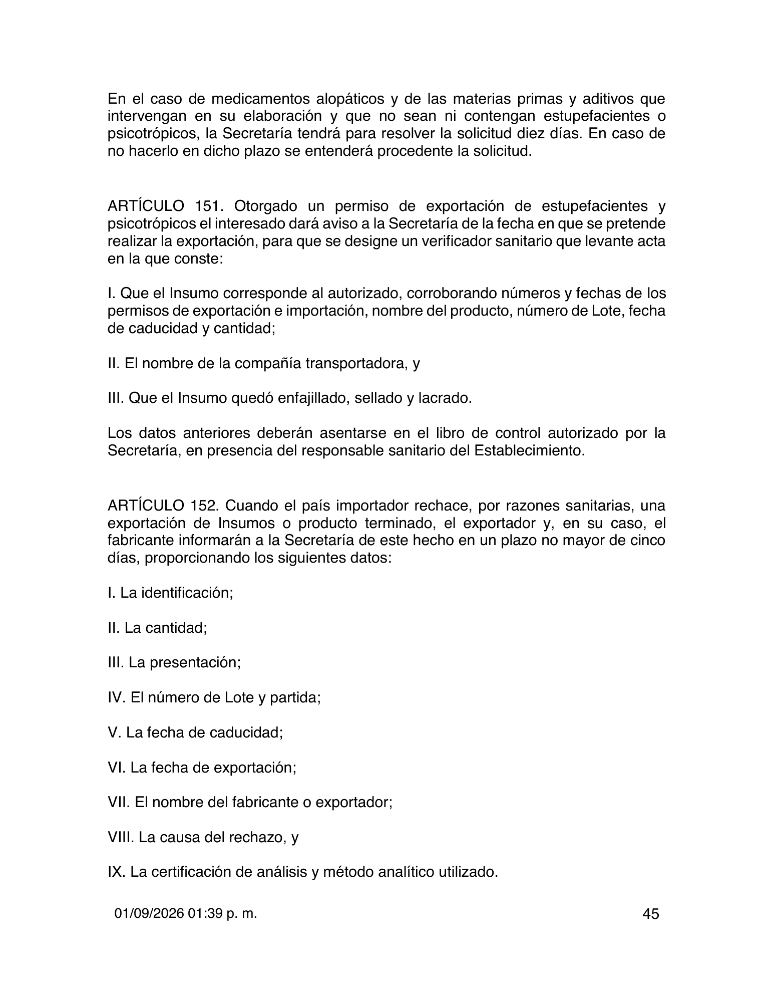 Reglamento de Insumos para la Salud — 2026 compiled expression — official PDF page 45
