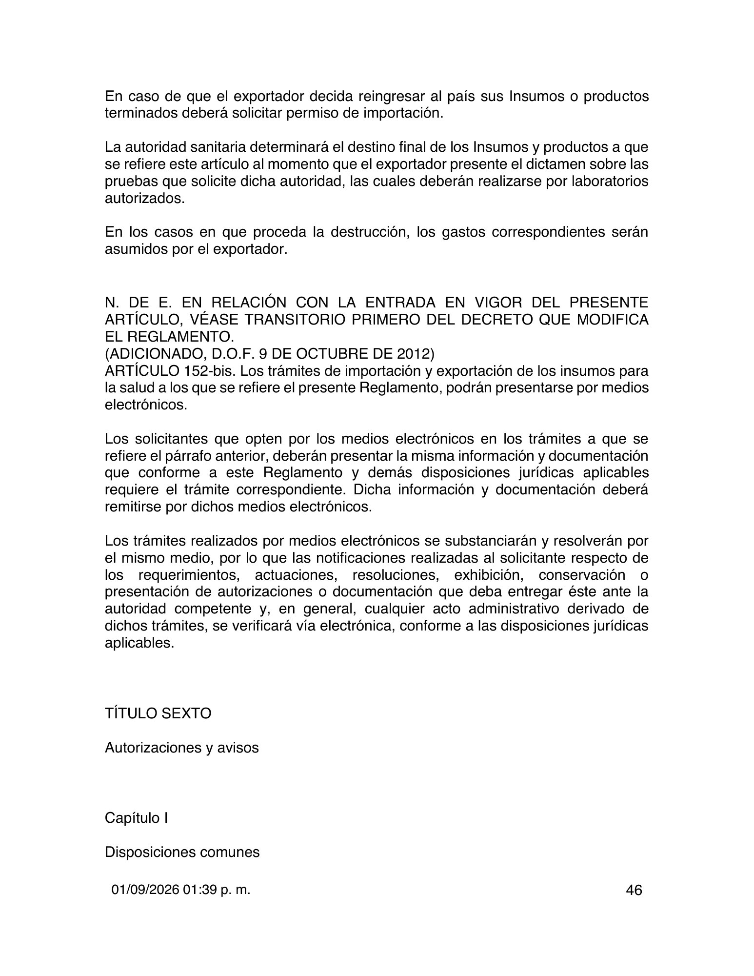 Reglamento de Insumos para la Salud — 2026 compiled expression — official PDF page 46
