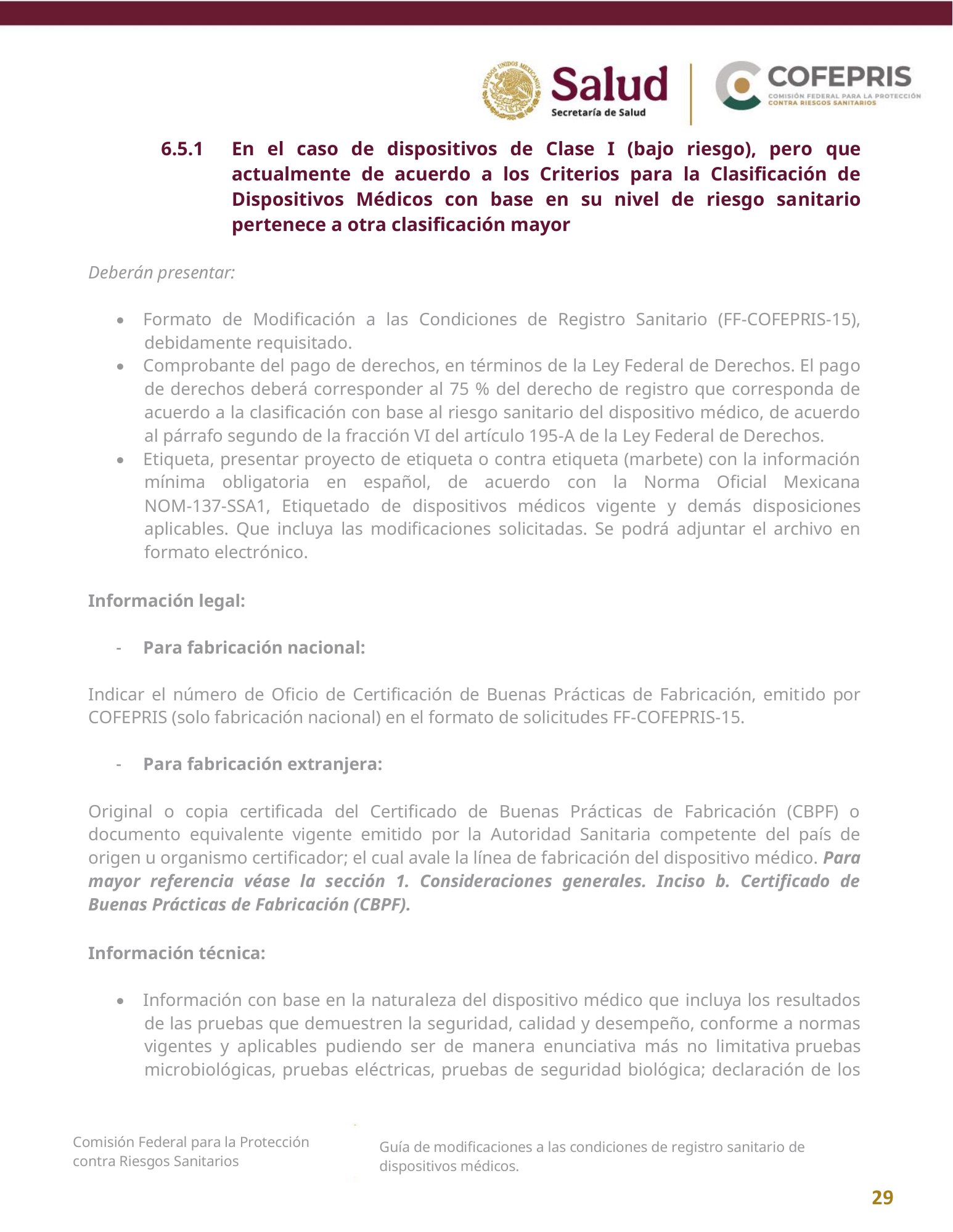 COFEPRIS — Guía de modificaciones de dispositivos médicos, diciembre 2025 — official PDF page 29