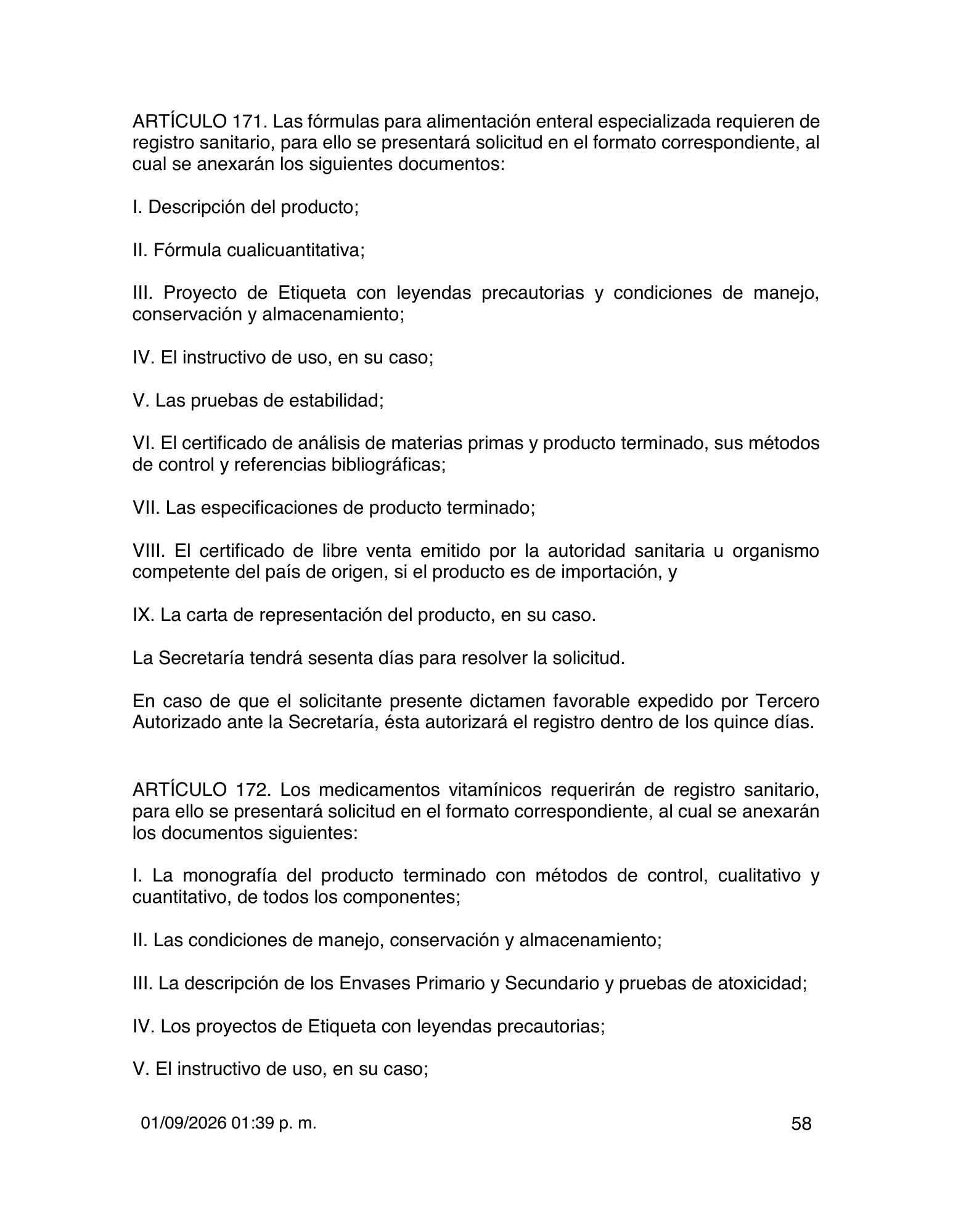 Reglamento de Insumos para la Salud — 2026 compiled expression — official PDF page 58
