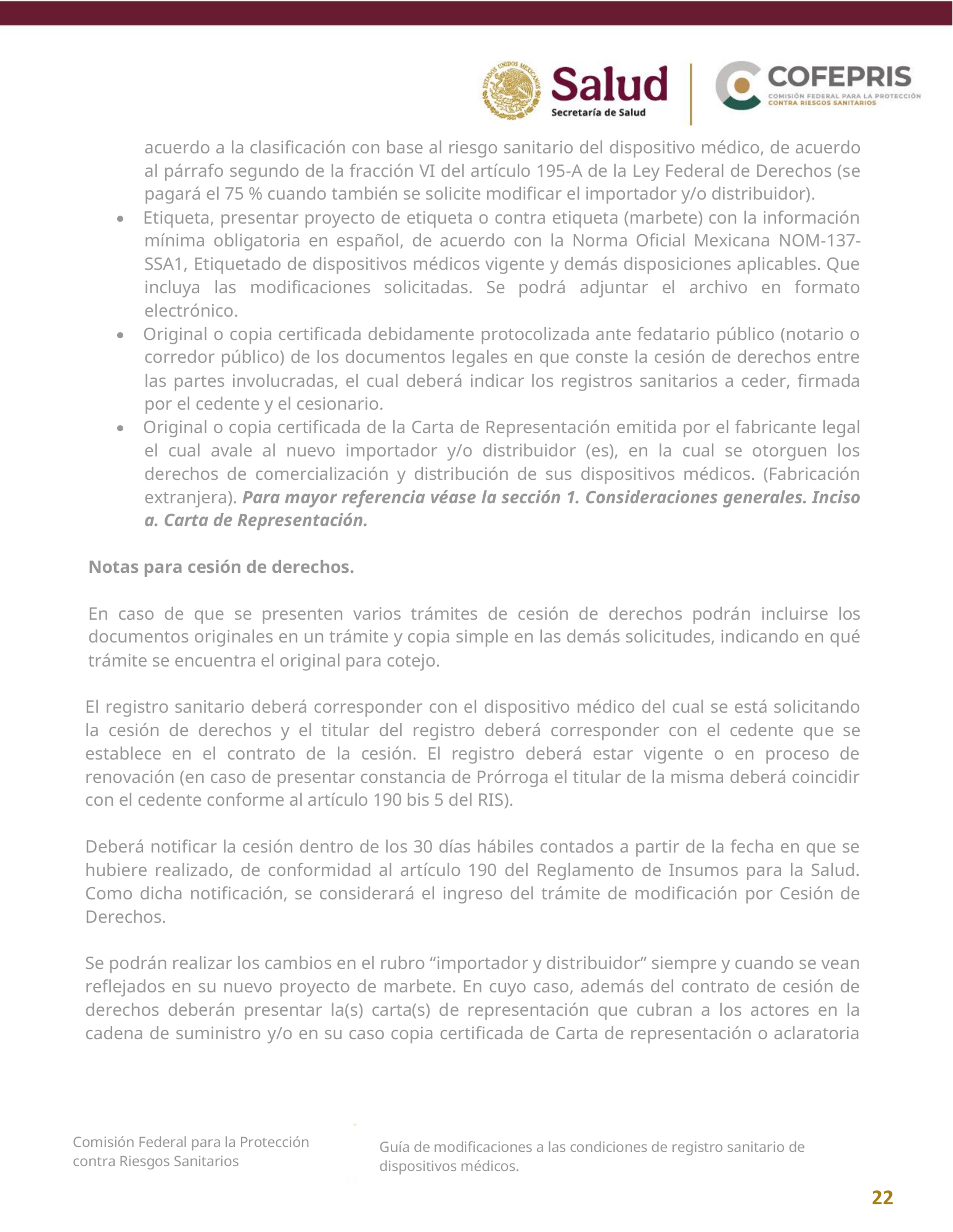 COFEPRIS — Guía de modificaciones de dispositivos médicos, diciembre 2025 — official PDF page 22
