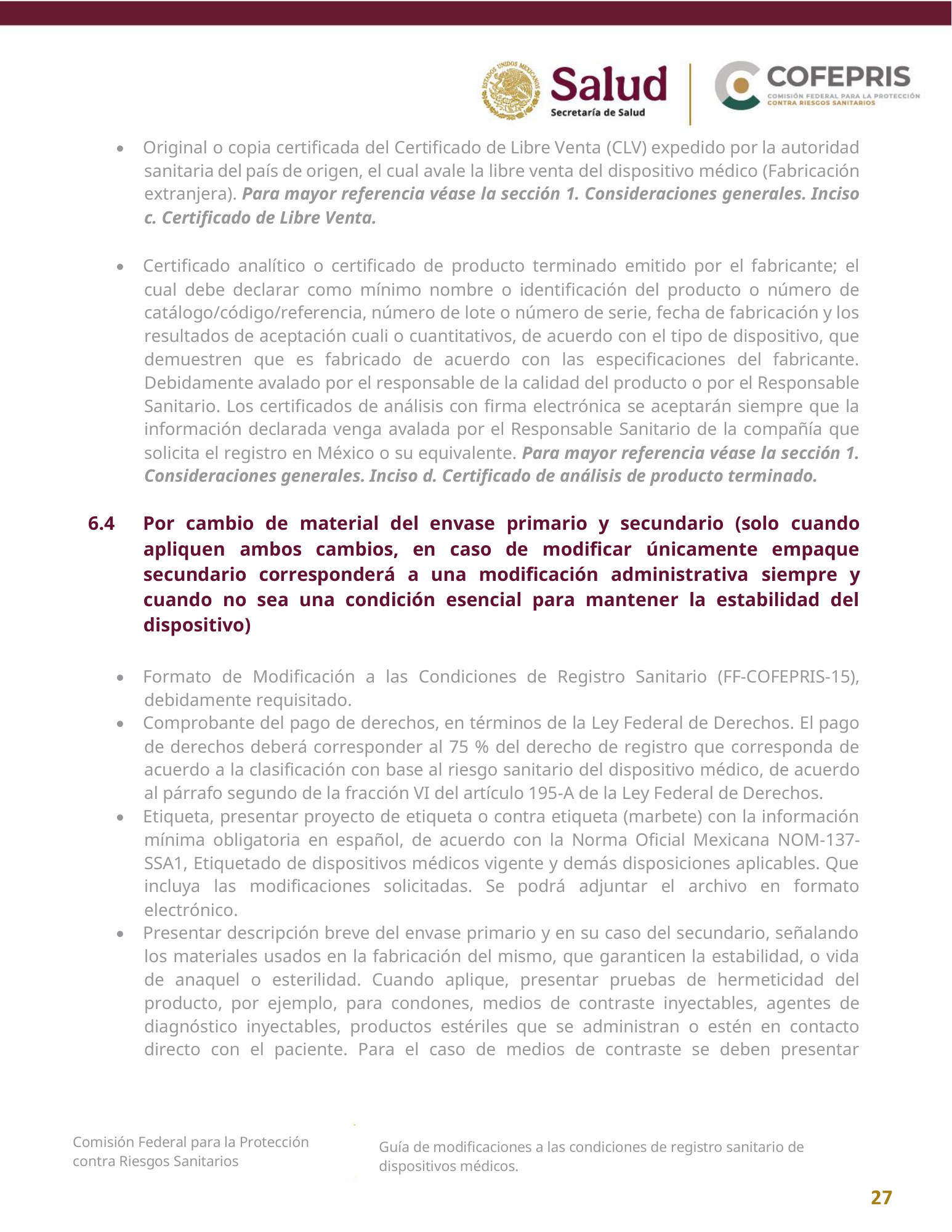 COFEPRIS — Guía de modificaciones de dispositivos médicos, diciembre 2025 — official PDF page 27