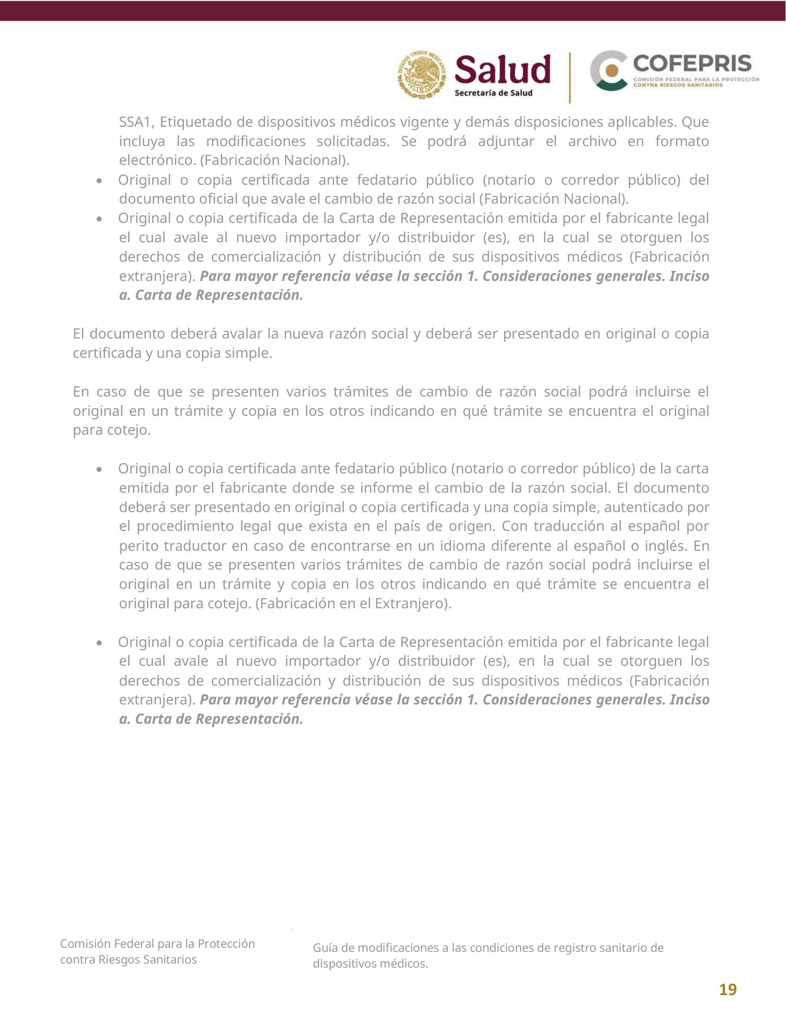 COFEPRIS — Guía de modificaciones de dispositivos médicos, diciembre 2025 — official PDF page 19