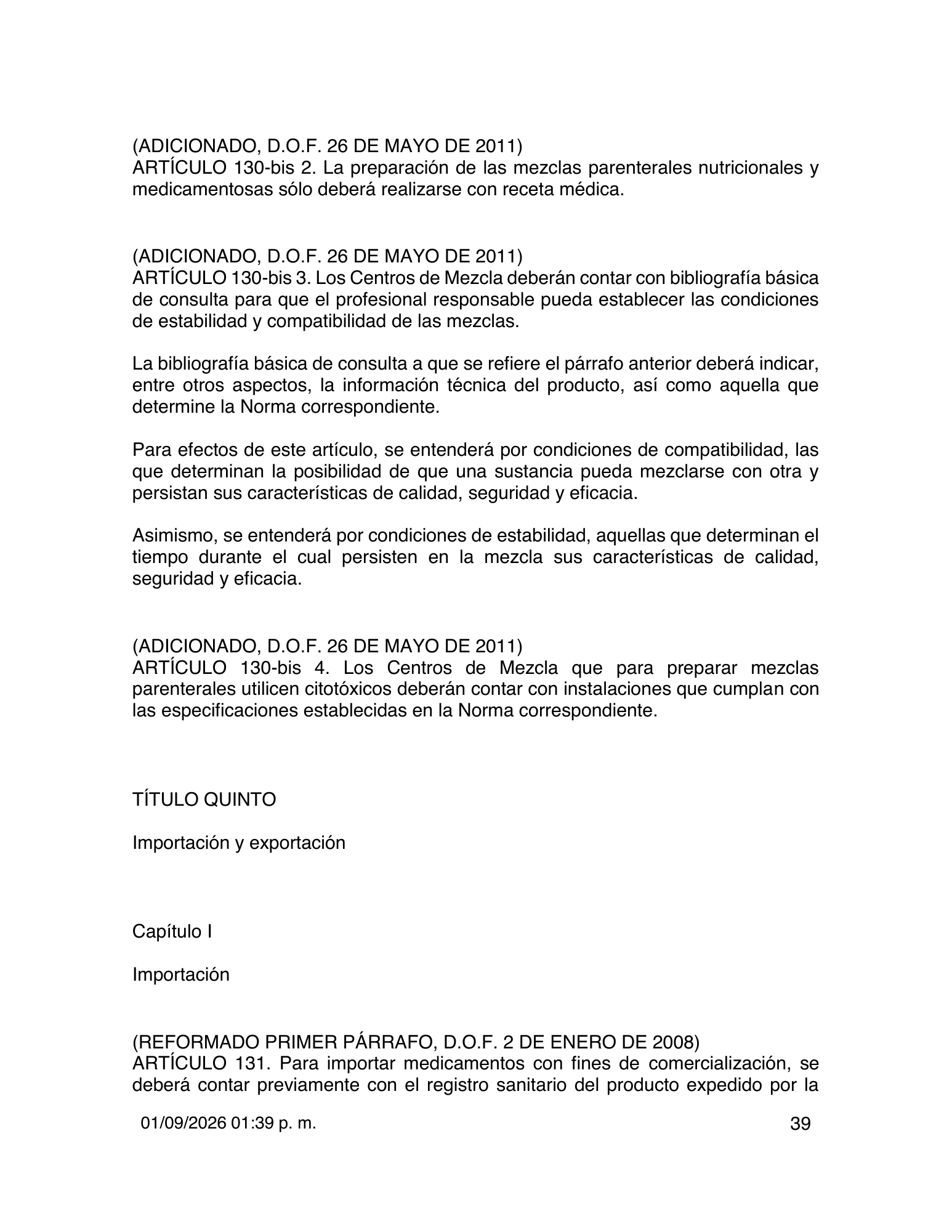 Reglamento de Insumos para la Salud — 2026 compiled expression — official PDF page 39
