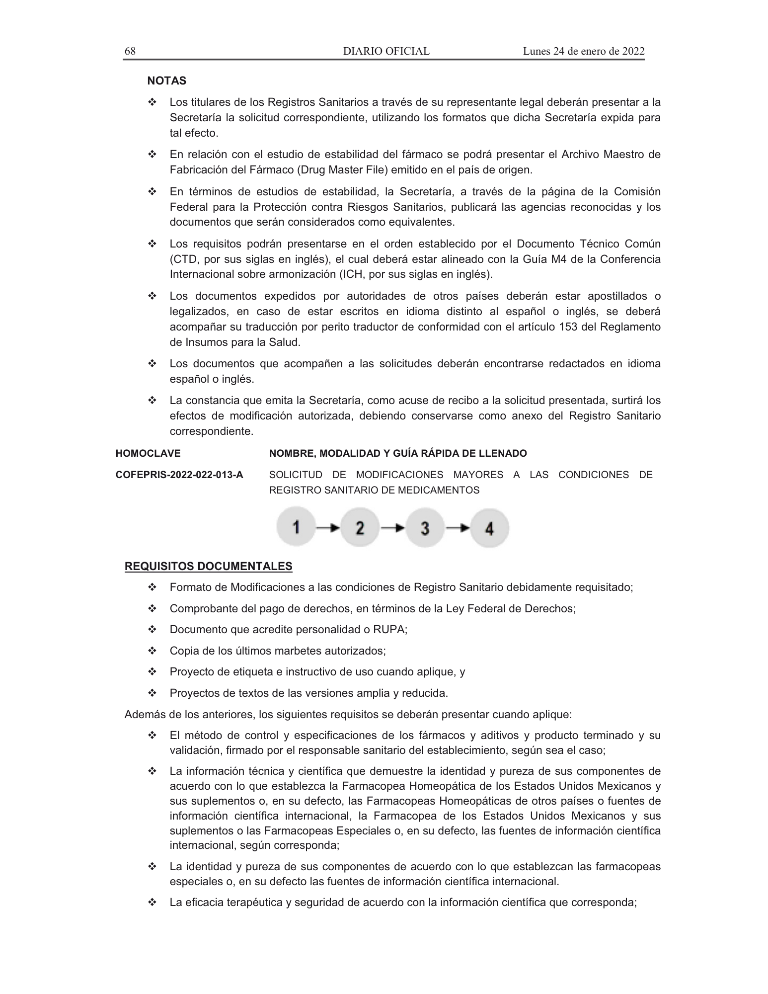 COFEPRIS procedures/forms amendment, DOF 24 January 2022 — original physical PDF page 33; complete page image is authoritative.