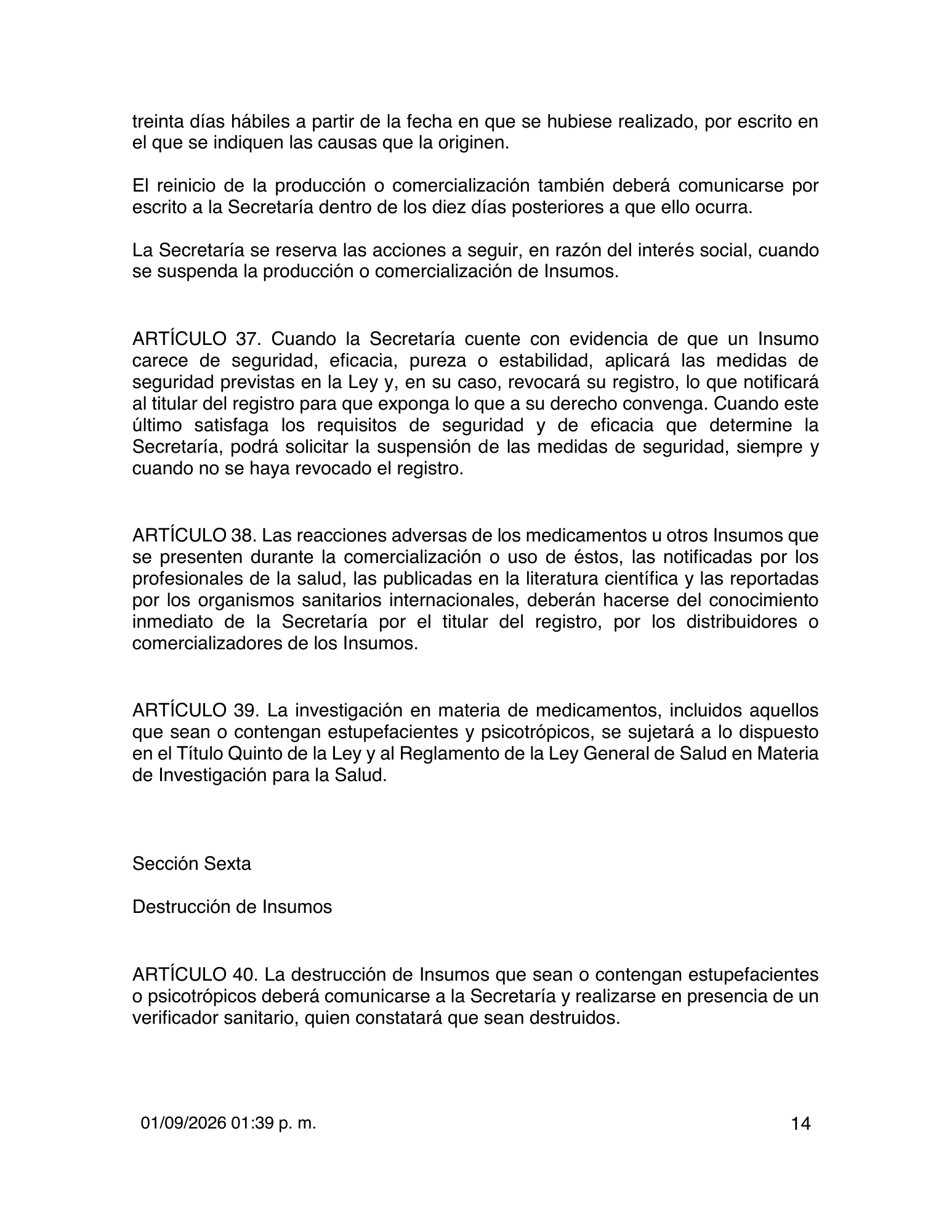 Reglamento de Insumos para la Salud — 2026 compiled expression — official PDF page 14