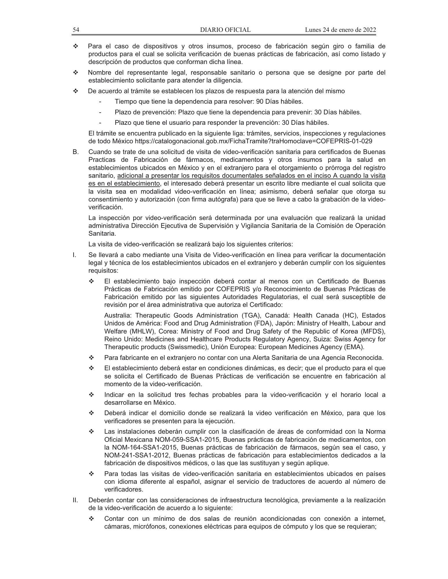 COFEPRIS procedures/forms amendment, DOF 24 January 2022 — original physical PDF page 19; complete page image is authoritative.