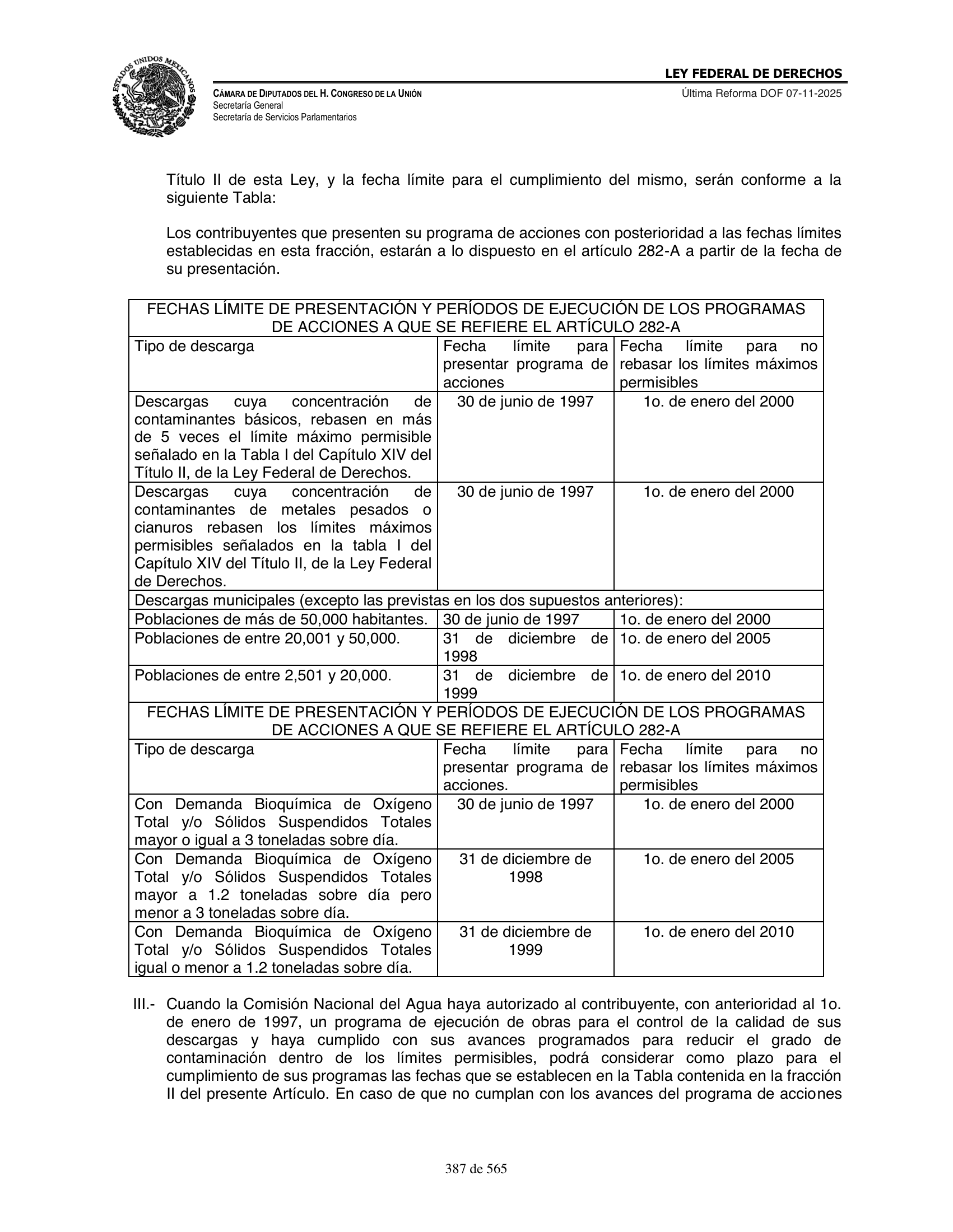 Ley Federal de Derechos — official Chamber compilation — original physical page 387 of 565; complete original page image governs, native search text may be incomplete.