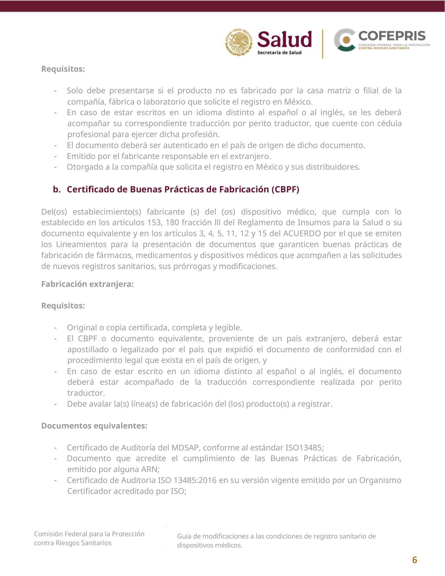 COFEPRIS — Guía de modificaciones de dispositivos médicos, diciembre 2025 — official PDF page 6