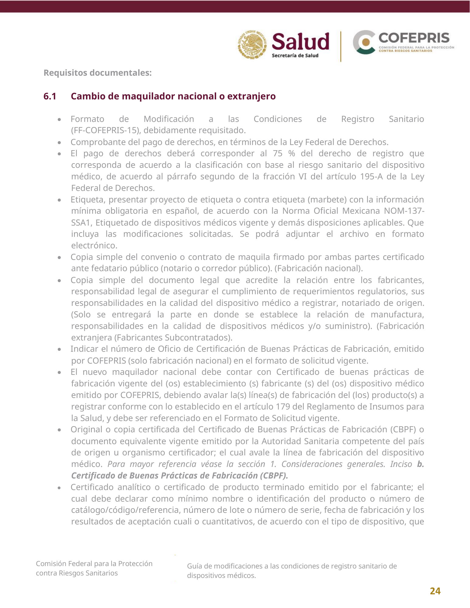 COFEPRIS — Guía de modificaciones de dispositivos médicos, diciembre 2025 — official PDF page 24