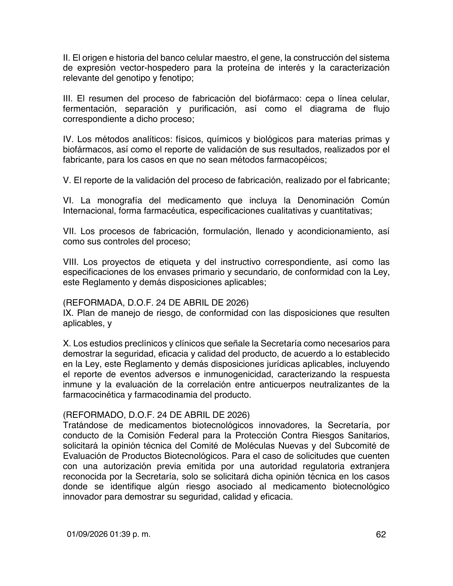 Reglamento de Insumos para la Salud — 2026 compiled expression — official PDF page 62