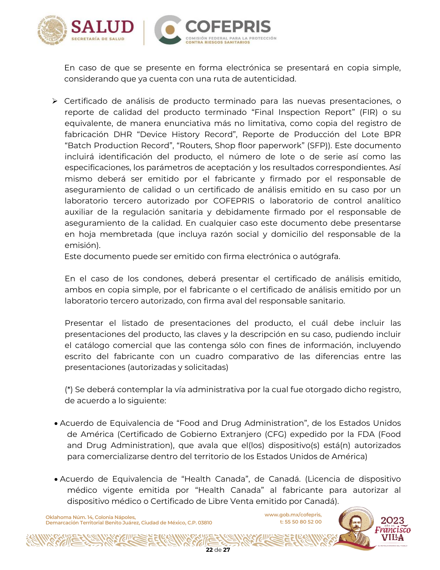 Criterios para definir la clasificación de las modificaciones a las condiciones de registro sanitario de dispositivos médicos — original physical PDF page 23; full original layout and figures retained.