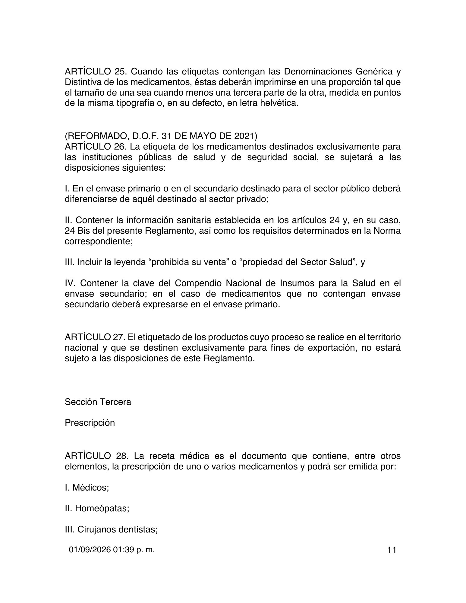 Reglamento de Insumos para la Salud — 2026 compiled expression — official PDF page 11