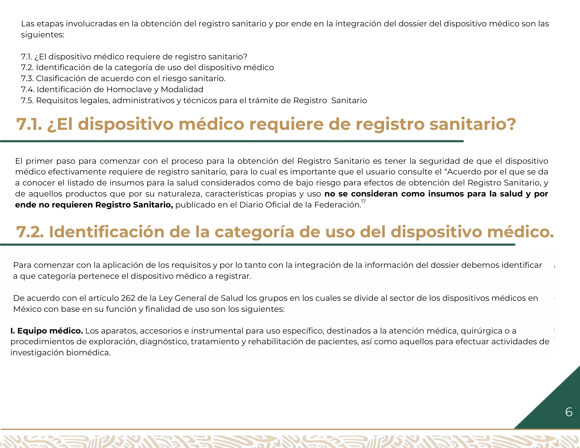 Guía para la obtención del registro sanitario de dispositivos médicos Clase I, II y III — original physical PDF page 7; full original layout and figures retained.