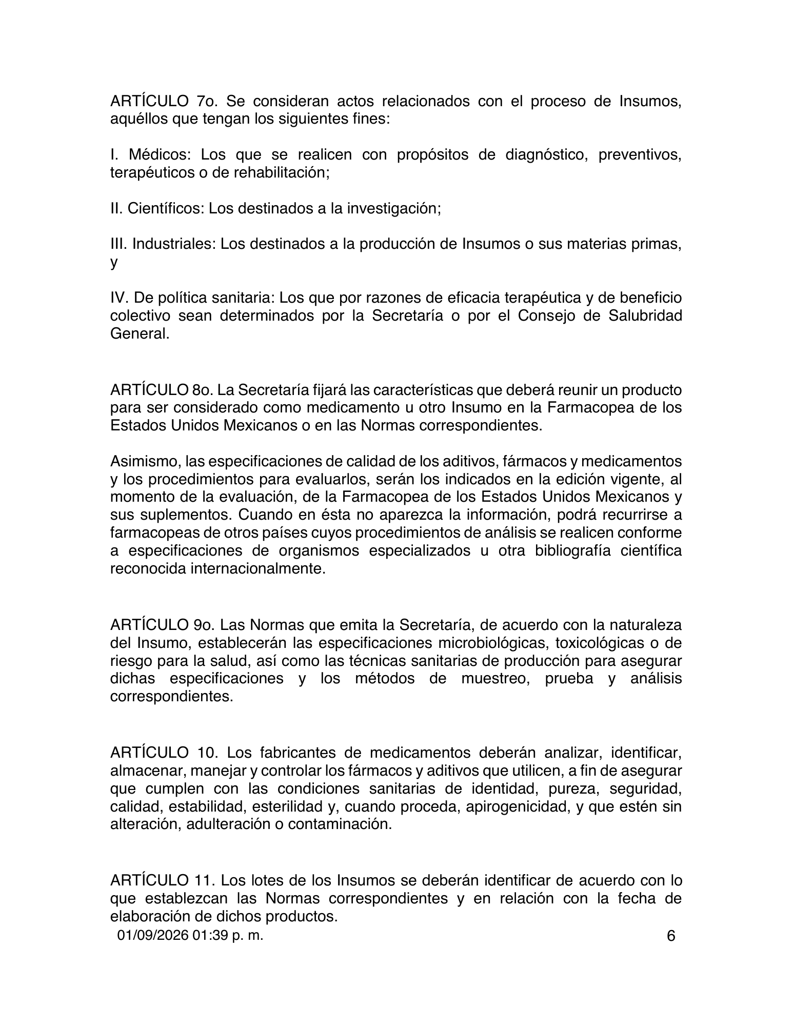 Reglamento de Insumos para la Salud — 2026 compiled expression — official PDF page 6