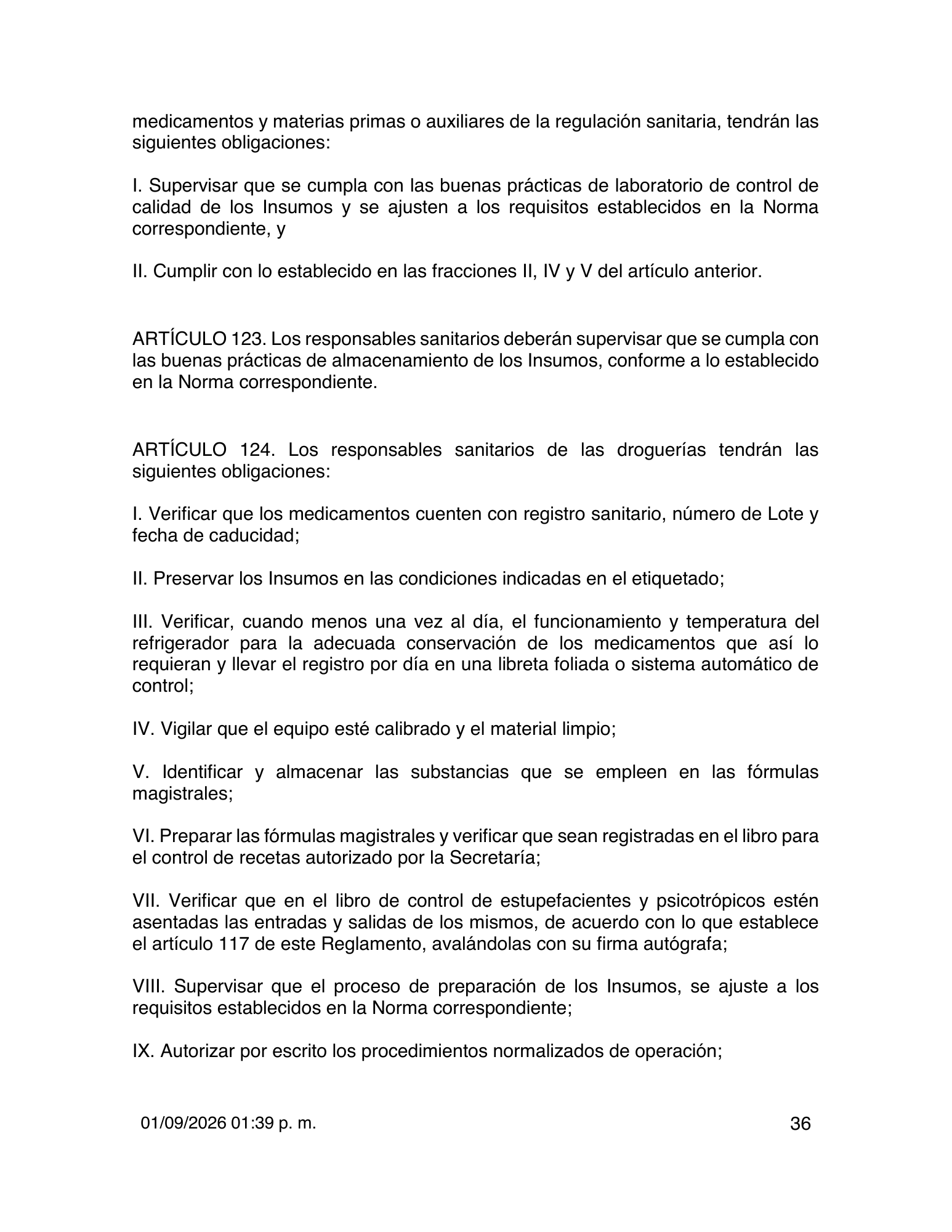 Reglamento de Insumos para la Salud — 2026 compiled expression — official PDF page 36