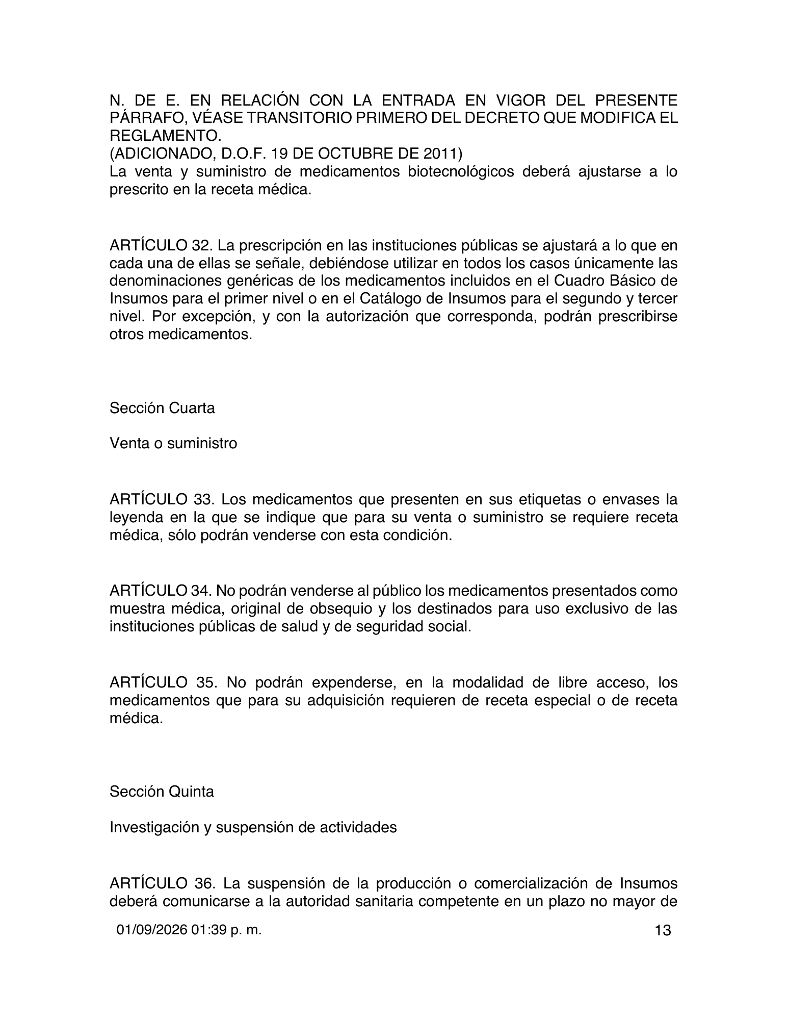 Reglamento de Insumos para la Salud — 2026 compiled expression — official PDF page 13