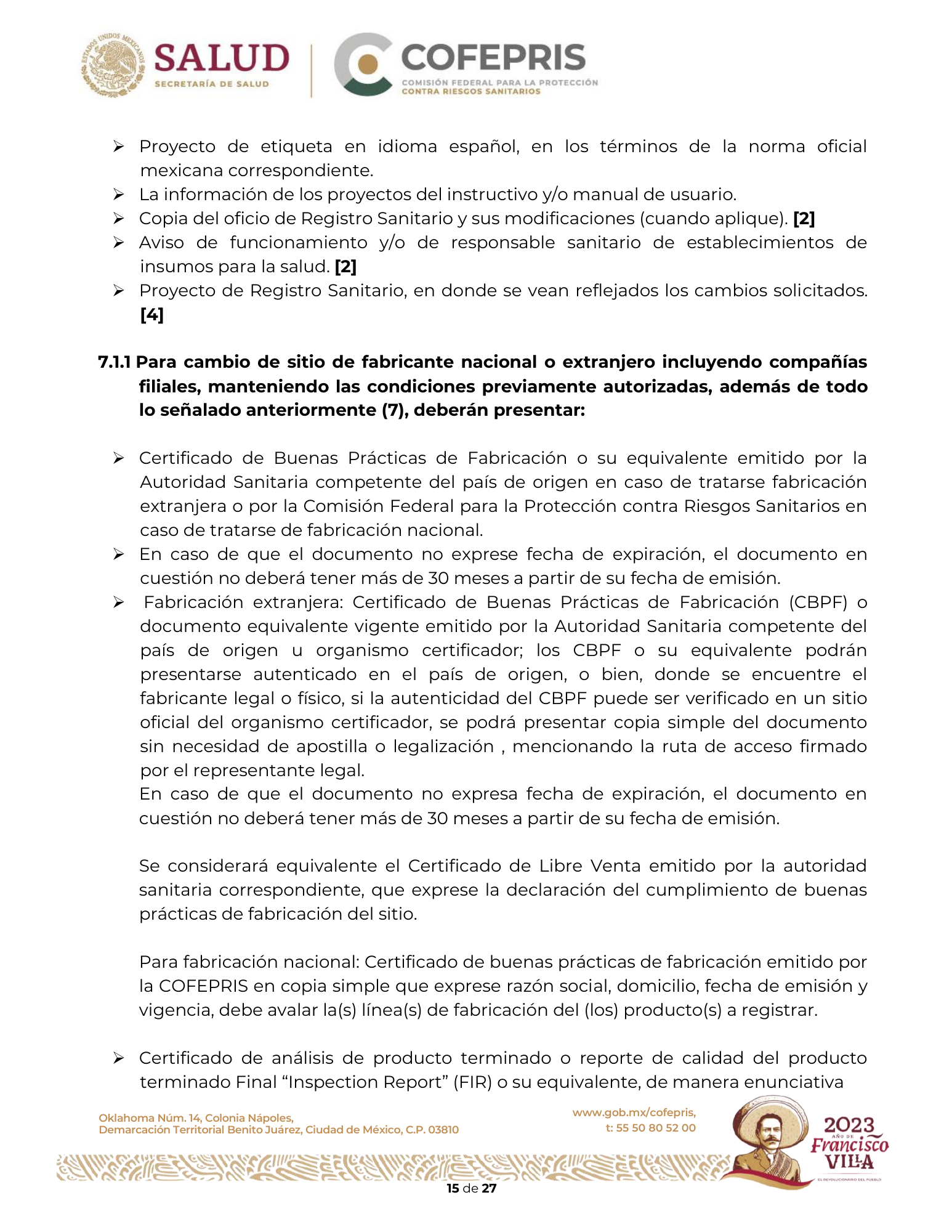 Criterios para definir la clasificación de las modificaciones a las condiciones de registro sanitario de dispositivos médicos — original physical PDF page 16; full original layout and figures retained.