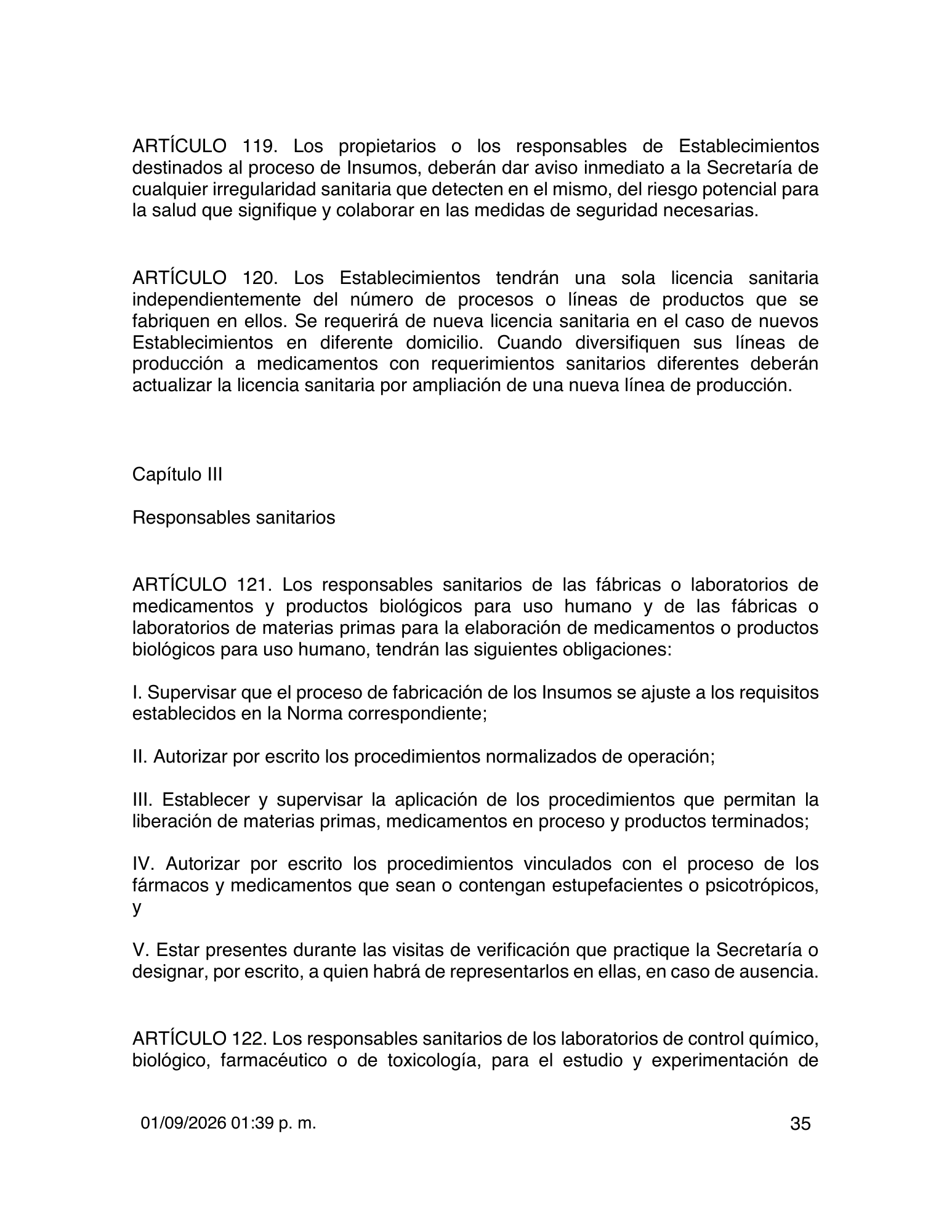 Reglamento de Insumos para la Salud — 2026 compiled expression — official PDF page 35