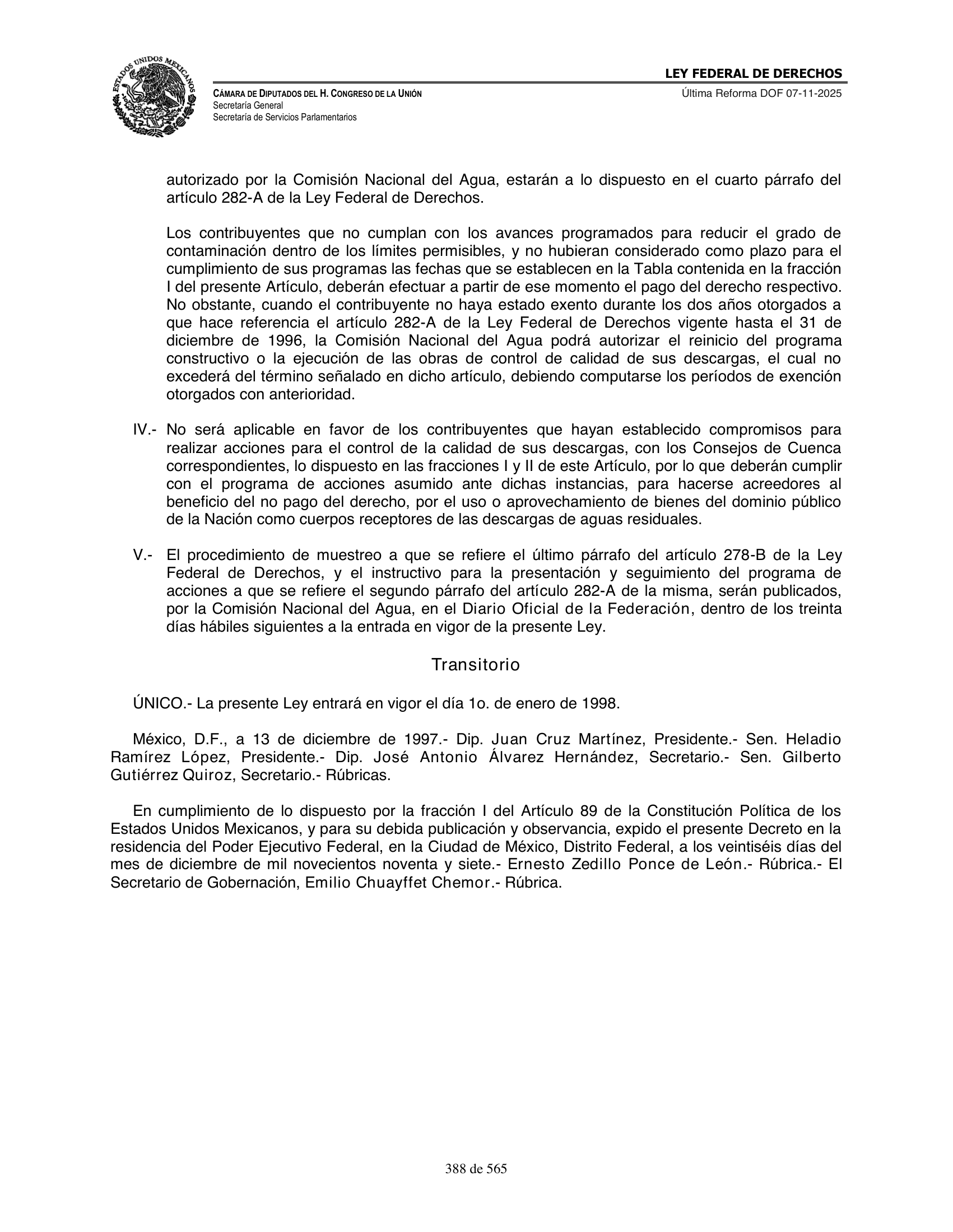 Ley Federal de Derechos — official Chamber compilation — original physical page 388 of 565; complete original page image governs, native search text may be incomplete.