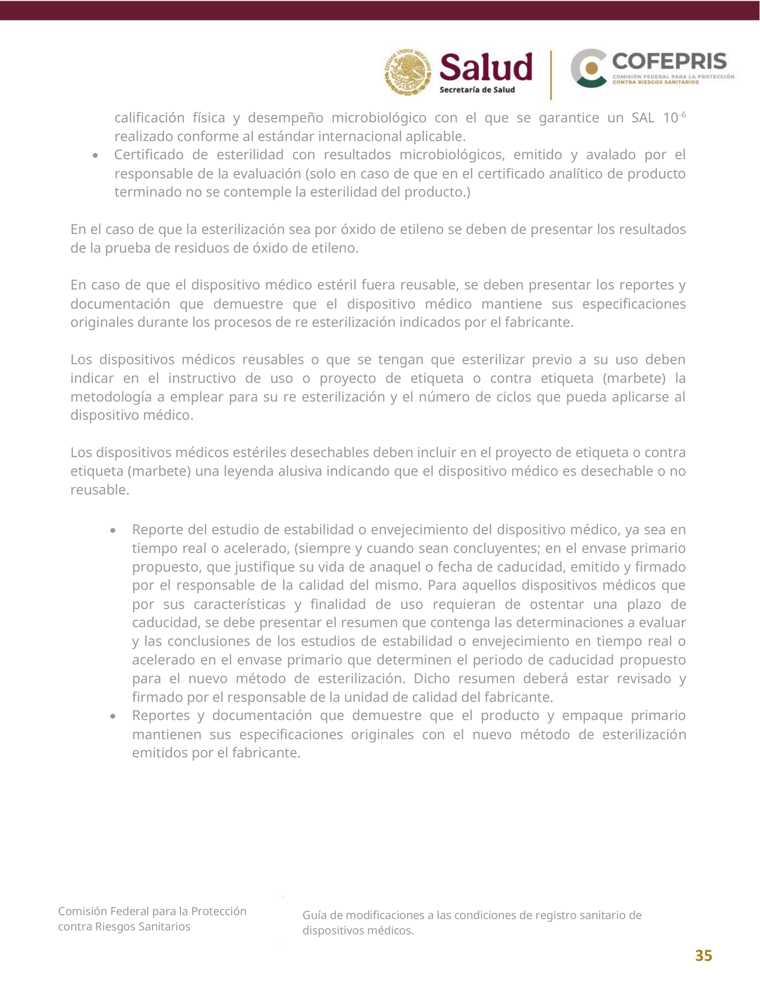 COFEPRIS — Guía de modificaciones de dispositivos médicos, diciembre 2025 — official PDF page 35