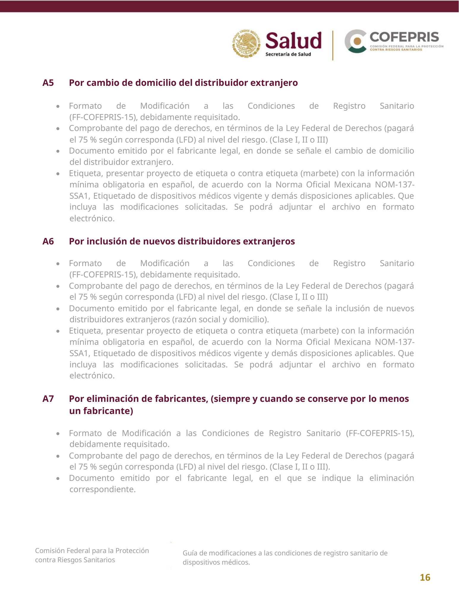 COFEPRIS — Guía de modificaciones de dispositivos médicos, diciembre 2025 — official PDF page 16