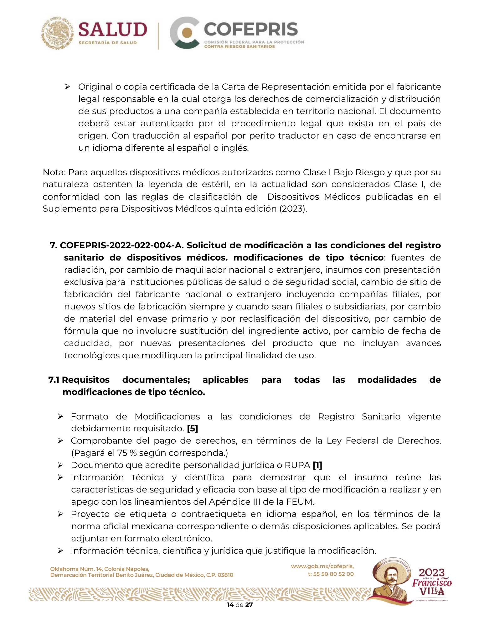 Criterios para definir la clasificación de las modificaciones a las condiciones de registro sanitario de dispositivos médicos — original physical PDF page 15; full original layout and figures retained.