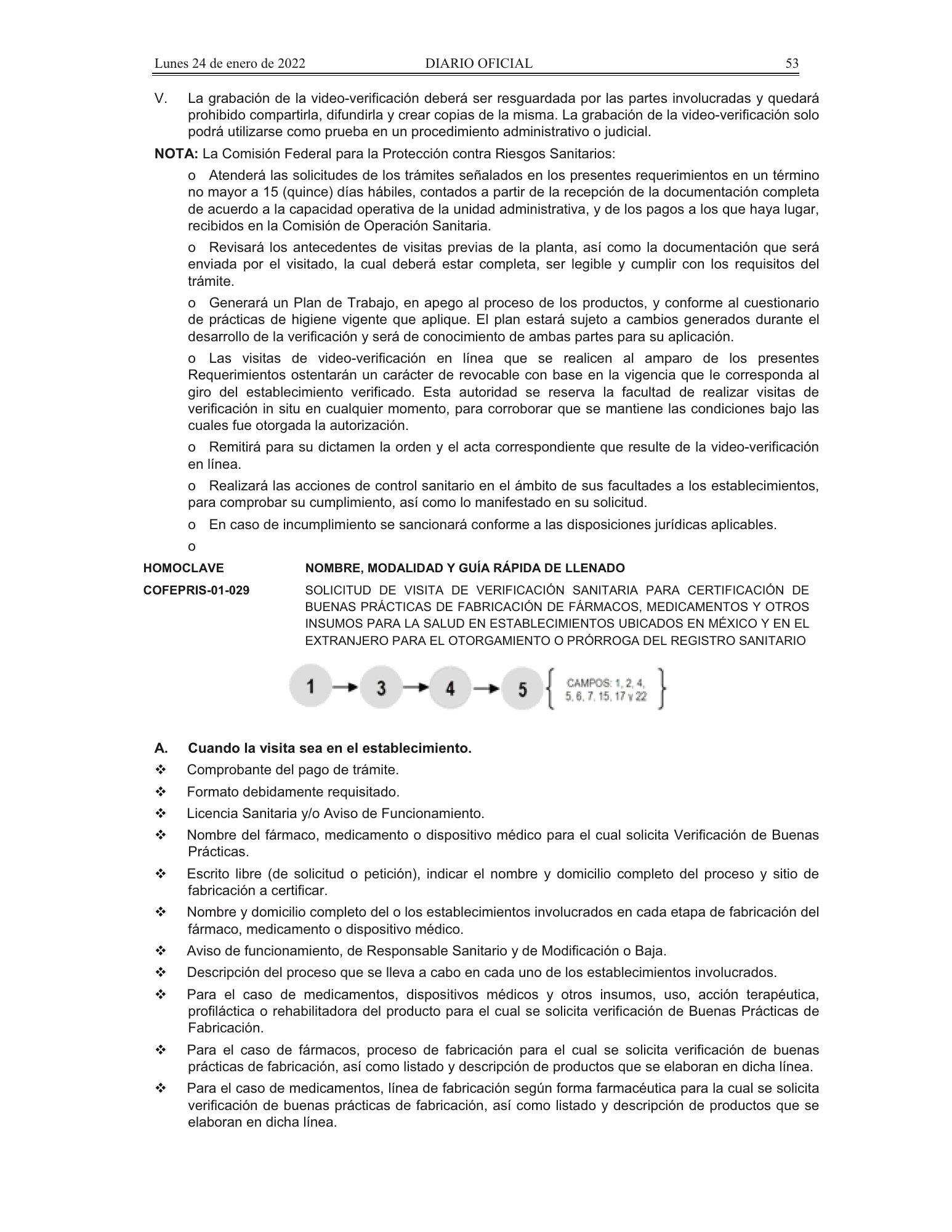 COFEPRIS procedures/forms amendment, DOF 24 January 2022 — original physical PDF page 18; complete page image is authoritative.