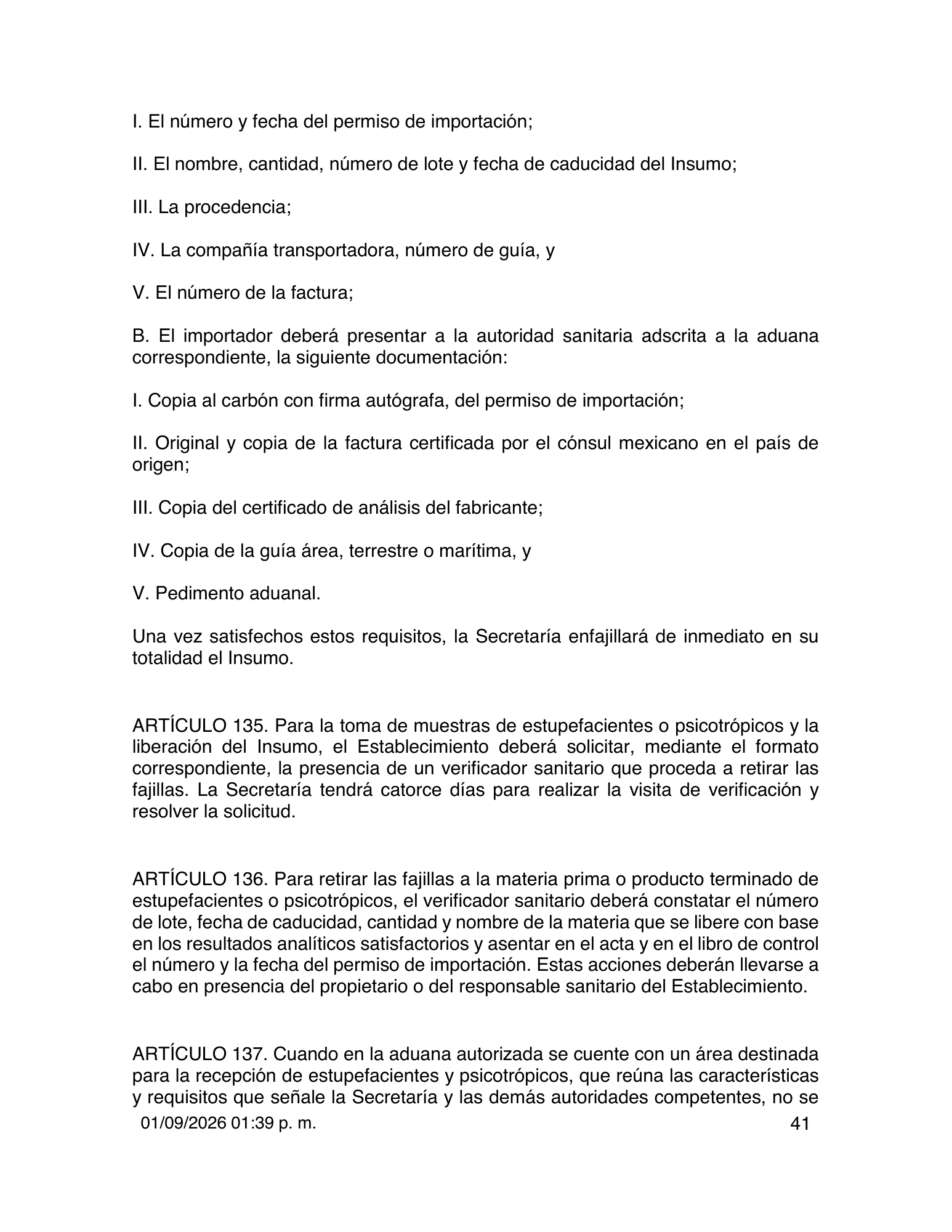Reglamento de Insumos para la Salud — 2026 compiled expression — official PDF page 41