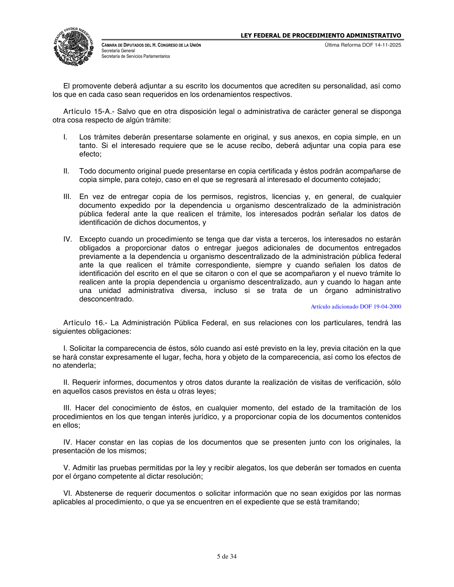 Ley Federal de Procedimiento Administrativo — official PDF page 5
