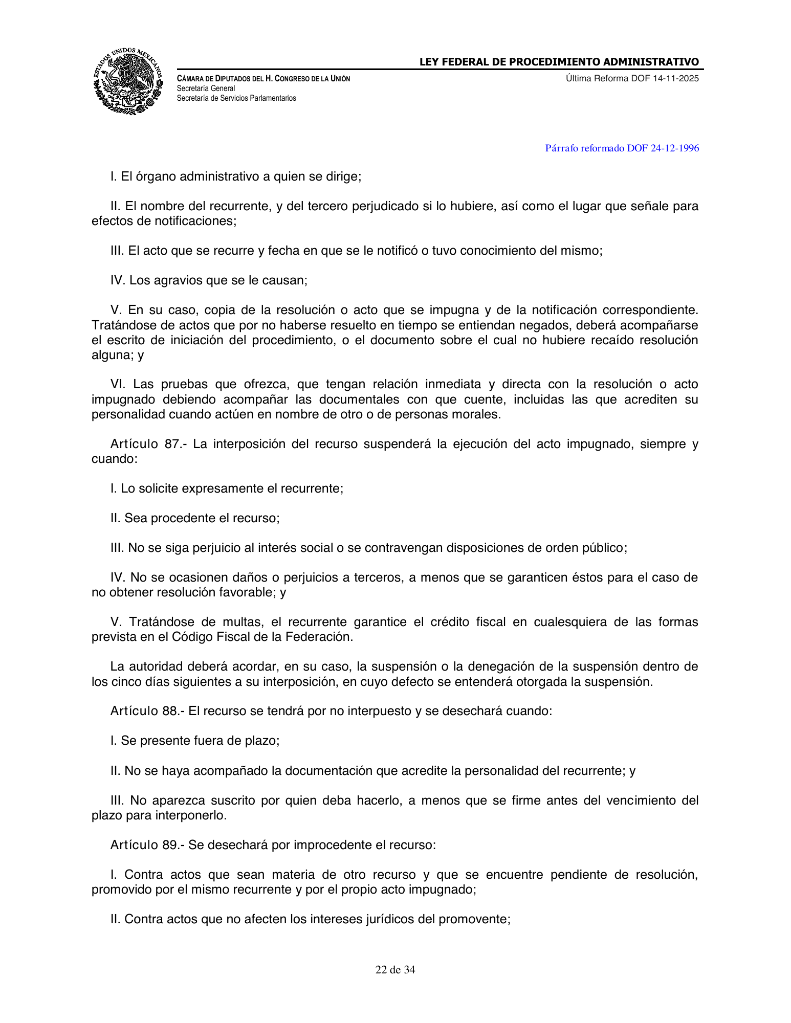 Ley Federal de Procedimiento Administrativo — official PDF page 22
