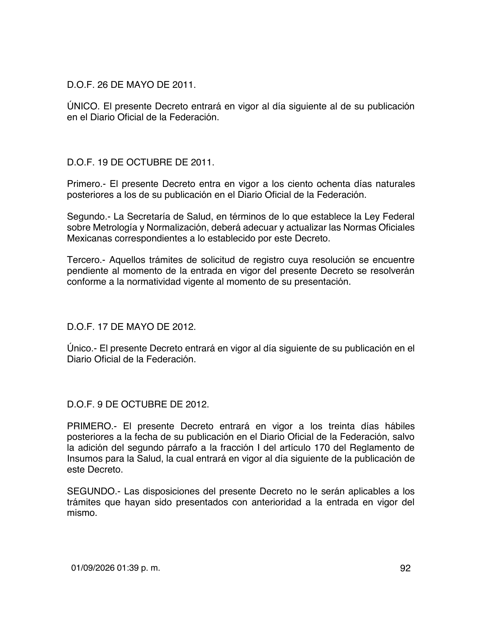 Reglamento de Insumos para la Salud — 2026 compiled expression — official PDF page 92