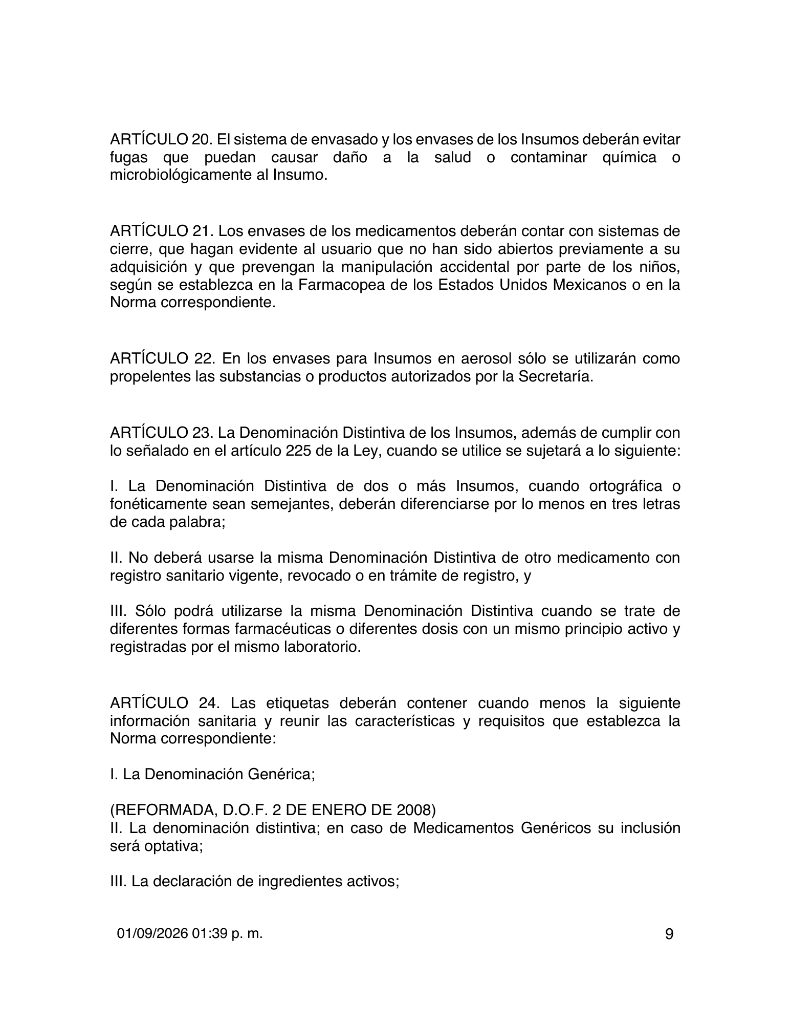 Reglamento de Insumos para la Salud — 2026 compiled expression — official PDF page 9