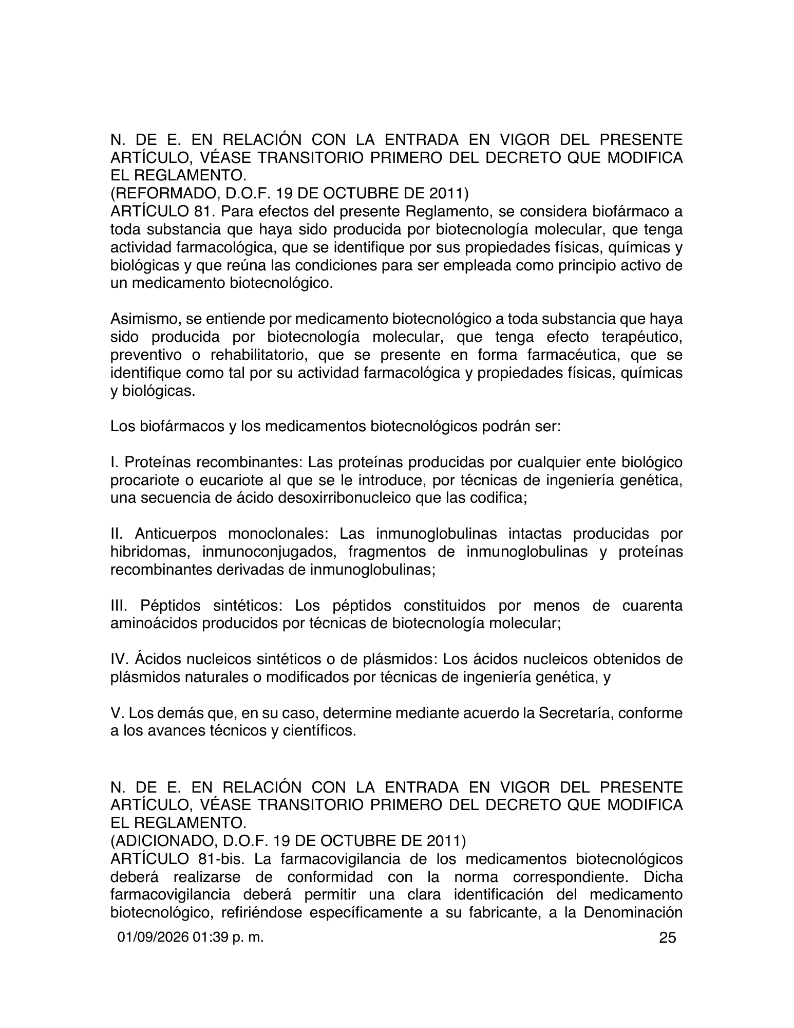 Reglamento de Insumos para la Salud — 2026 compiled expression — official PDF page 25