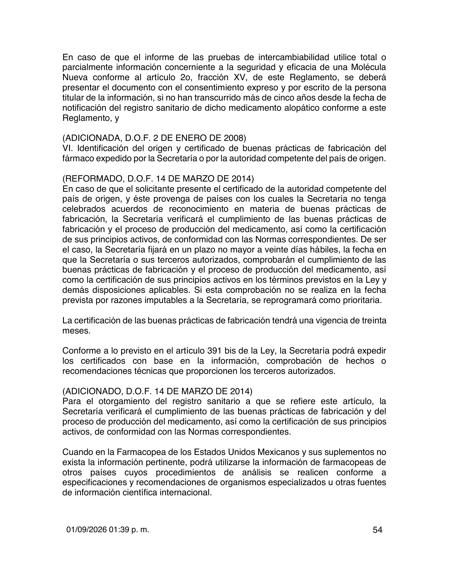 Reglamento de Insumos para la Salud — 2026 compiled expression — official PDF page 54